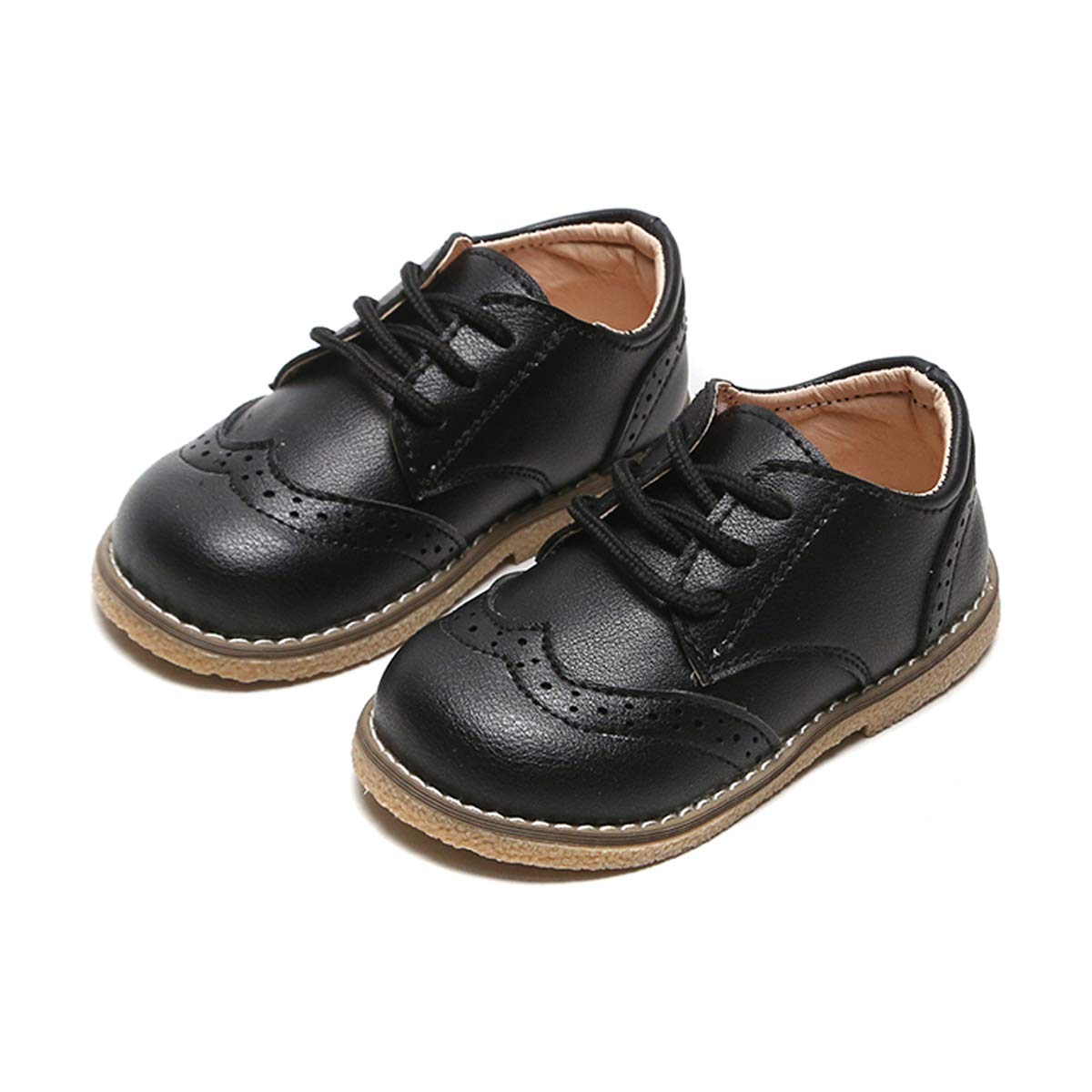 Toddler Boys & Girls Leather Loafers - Brown & Black Oxford Dress Shoes for Weddings, School Uniform & Formal Occasions | Comfortable Flat Shoes for Kids