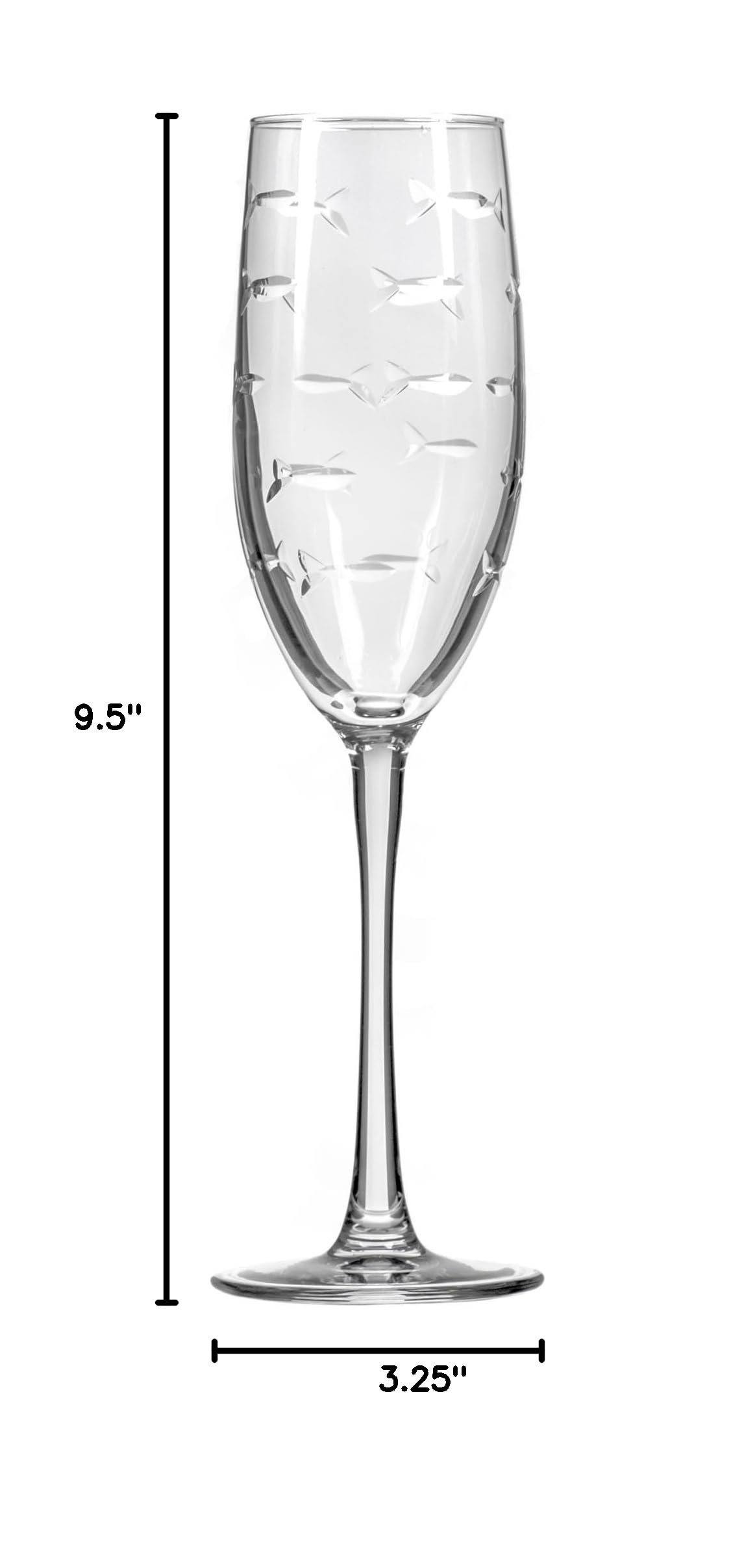 Premium Rolf Glass School of Fish 8oz Champagne Flutes - Set of 4 Lead-Free Crystal Clear Etched Flute Glasses | Handcrafted in USA | Perfect for Weddings, Anniversaries & Special Celebrations