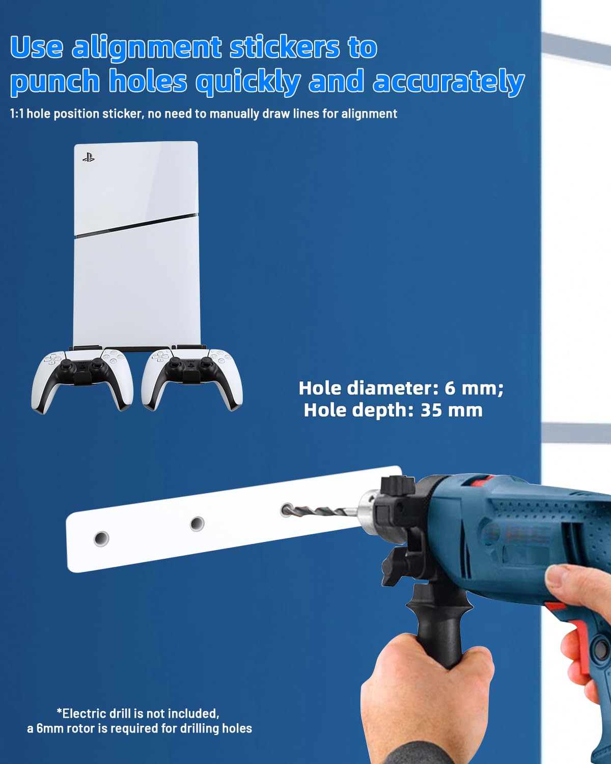 PS5 Slim Wall Mount Stand with 2 Removable Controller Holders - Floating Gaming Shelf for PS5 Slim Console - Secure Screw Fixing for Wall or Behind TV - Perfect for Small Spaces & Organized Gaming Setup