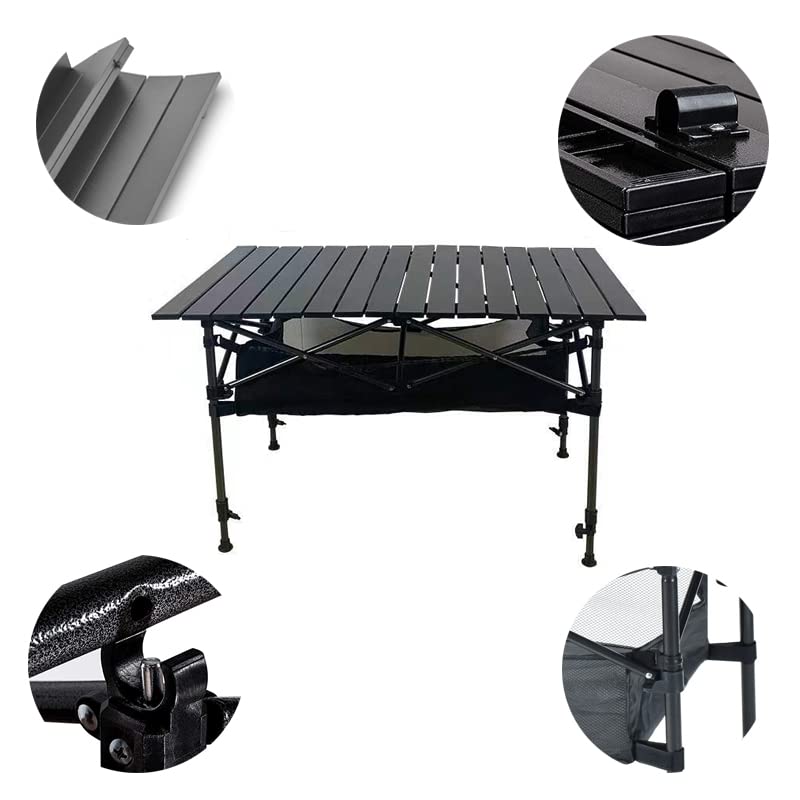 Foldable Portable Camping Table with 4 Folding Chairs - Adjustable Height 20-28in, 37in Length - Includes Storage Net & Carrying Bag - Lightweight Aluminum Beach & Picnic Table for Outdoor, Backyard, BBQ, Tailgating & Beach Parties