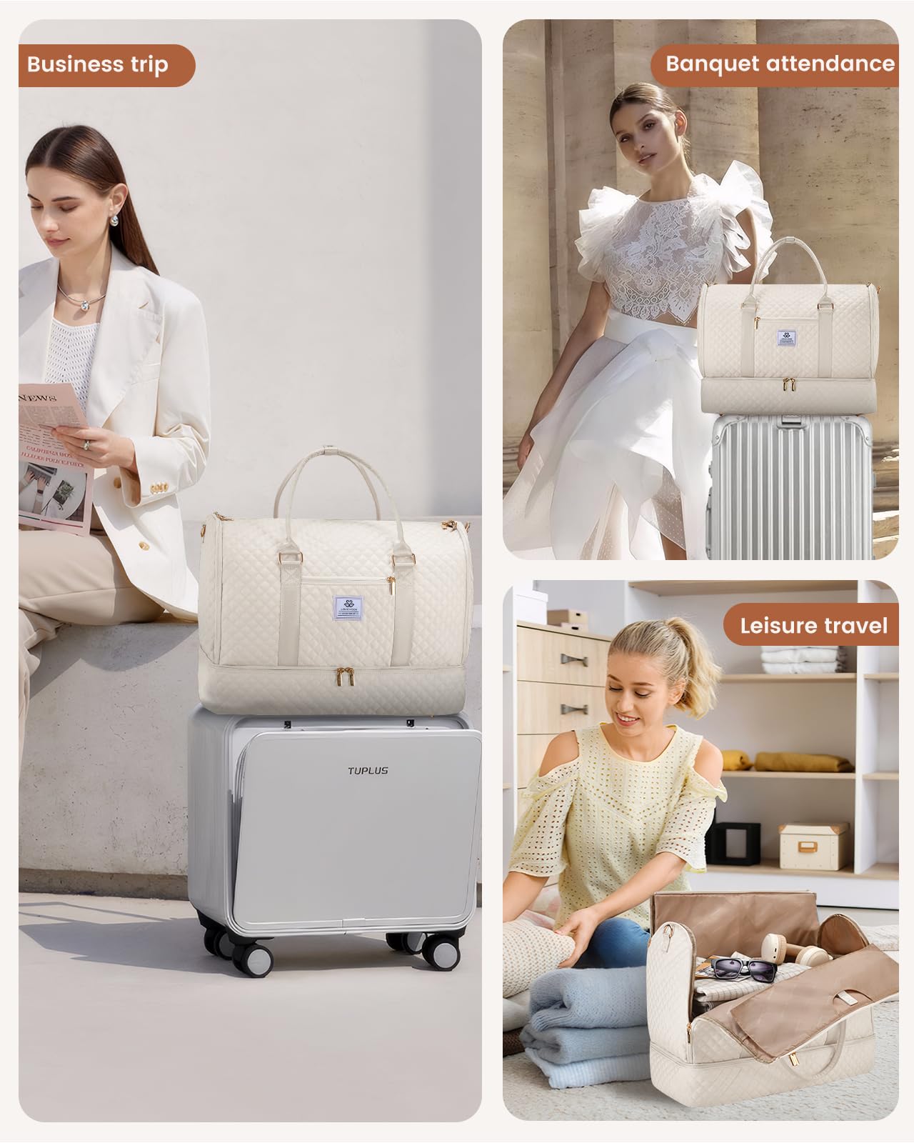 LOVEVOOK Convertible Garment Bag for Women with Shoe Compartment & Toiletry Pouch | 2-in-1 Hanging Suitcase & Travel Duffel Bag | Waterproof Carry-On Weekender Bag for Business Trips, Weddings, Vacations | Perfect for Business Travel, Formal Events & Weekend Getaways (Beige)