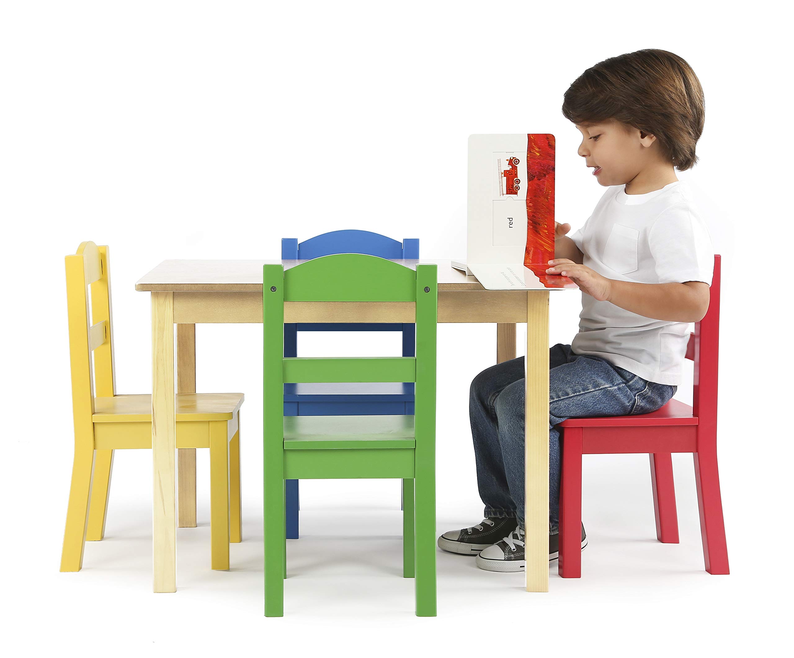 Humble Crew Kids Wooden Table and 4 Chairs Set - Natural/Primary Toddler Activity Table for Arts, Crafts & Snack Time - Sturdy & Durable Children's Furniture for Playroom, Preschool & Home Learning