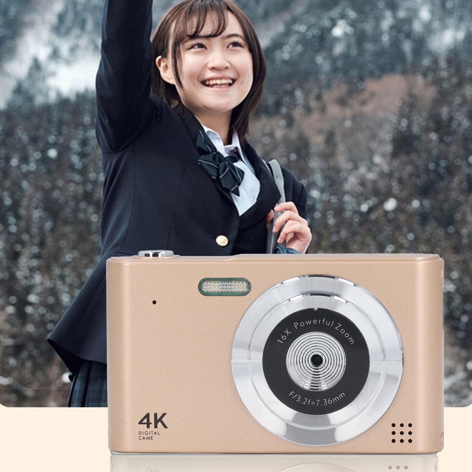 4K Digital Camera with 16X Zoom & 48MP - 2.4in LCD Screen, Built-in Flash & Anti-Shake - Perfect Vlog Camera for Beginners, Kids & Travel (Gold) | Capture Stunning Photos & Videos for YouTube, Family Moments & Outdoor Adventures