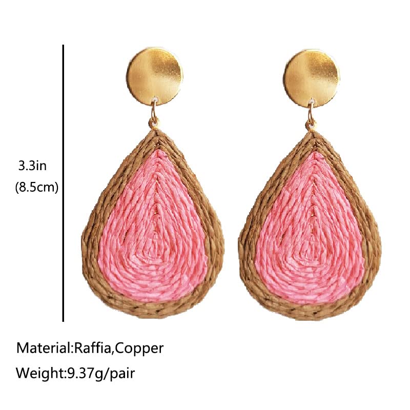 Handmade Bohemian Woven Rattan Earrings for Women – Waterdrop & Raffia Dangle Drop Earrings, Lightweight Summer Beach Jewelry Gifts for Girls, Perfect for Vacation, Festival, and Boho Fashion Accessories