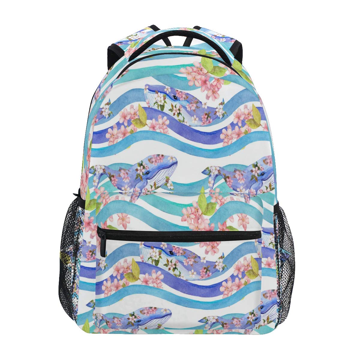 Shark Print Floral Blue Stripe Backpack - Large Waterproof Durable School Bag for Students, Teens, Boys & Girls - Laptop Bookbag for Elementary, College & Travel - Perfect for School, Work & Outdoor Adventures
