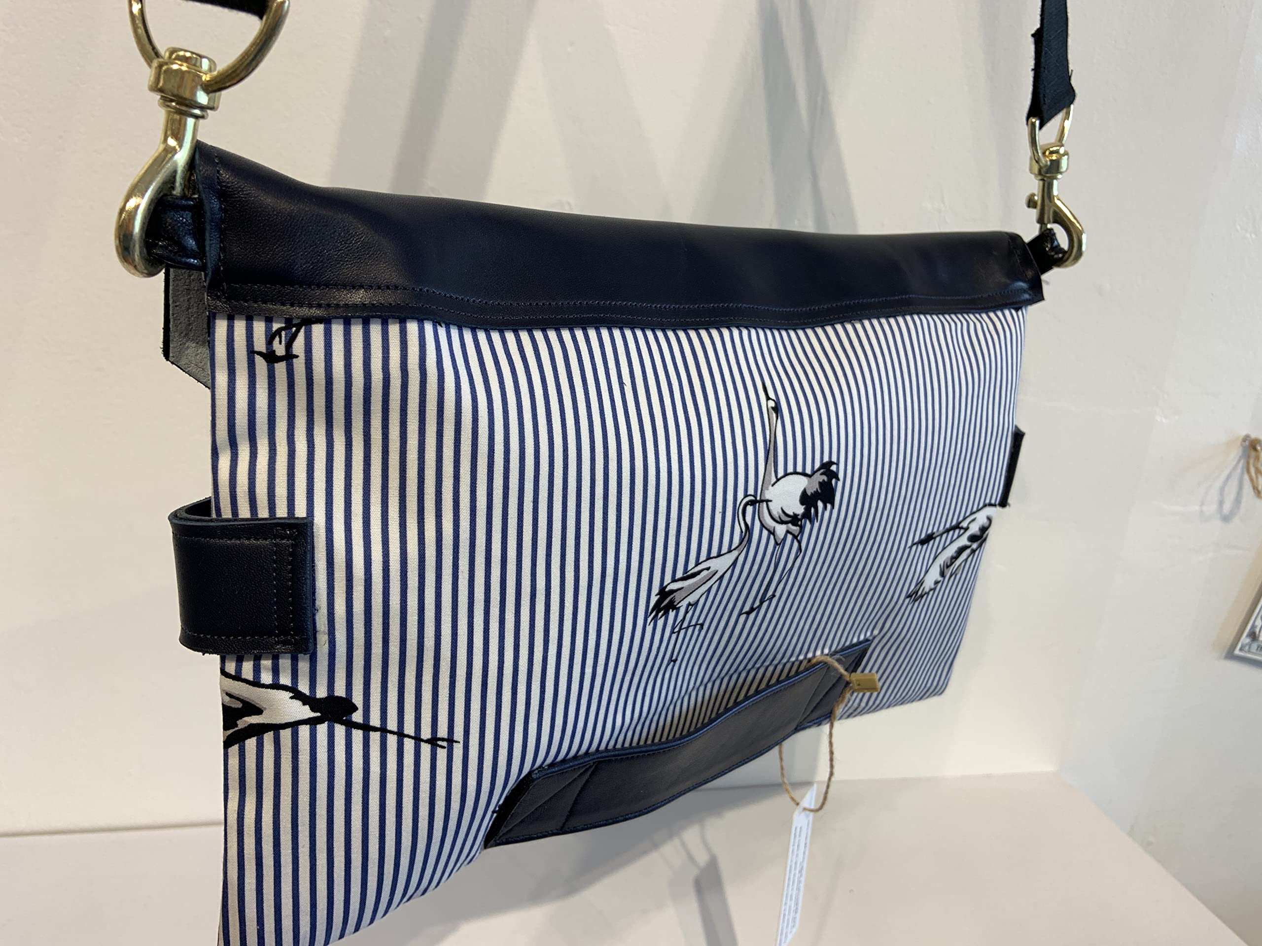 Sasha Crossbody Bag - Blue & White Striped Canvas with Navy Leather Strap - Stylish & Lightweight for Everyday Use, Travel, and Work