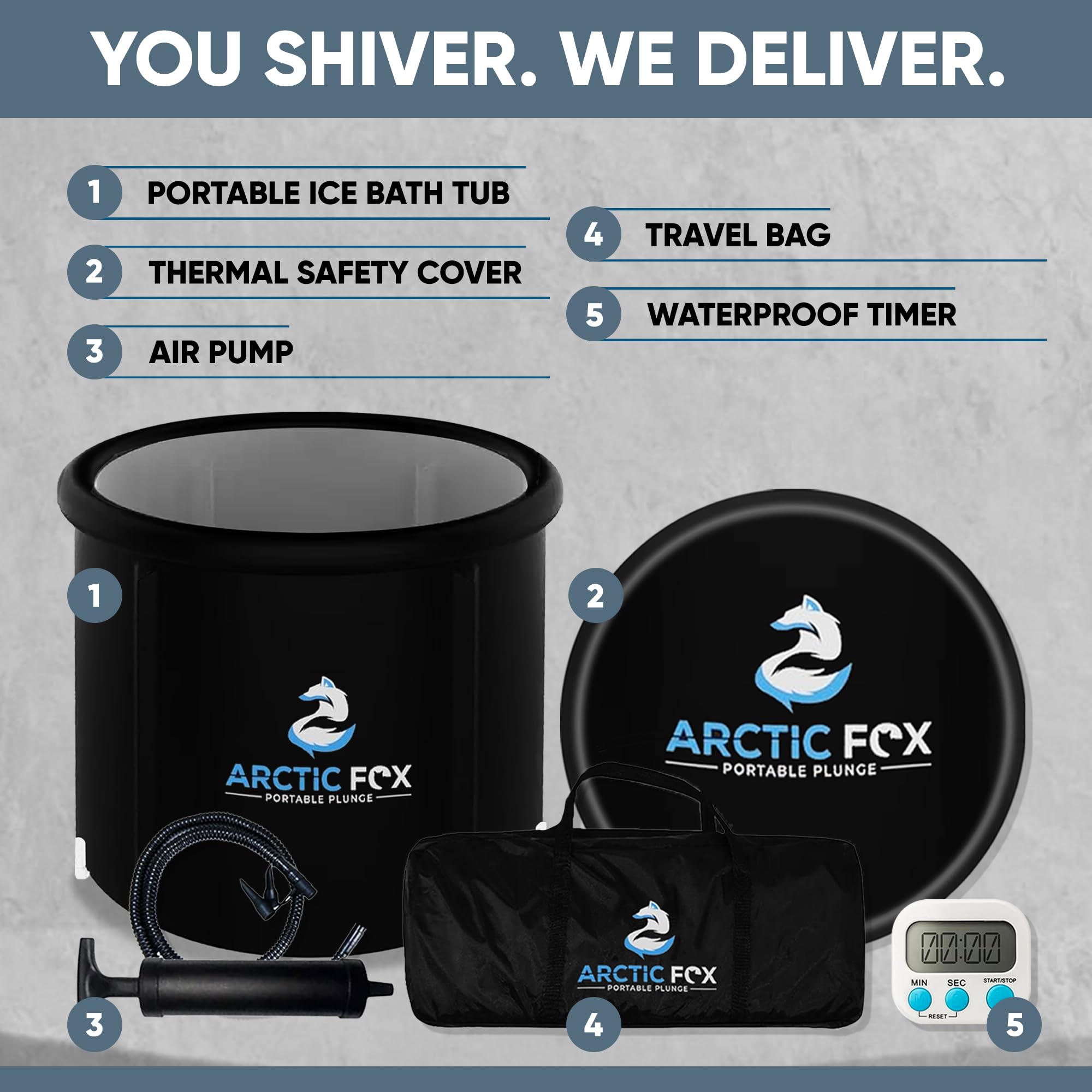 ARCTIC FOX Portable Ice Bath Tub for Athletes - 99 Gallon Inflatable Cold Plunge Tub with Thermal Cover, Air Pump, Travel Bag & Waterproof Timer | Post-Workout Recovery, Muscle Therapy & Athletic Performance Enhancement