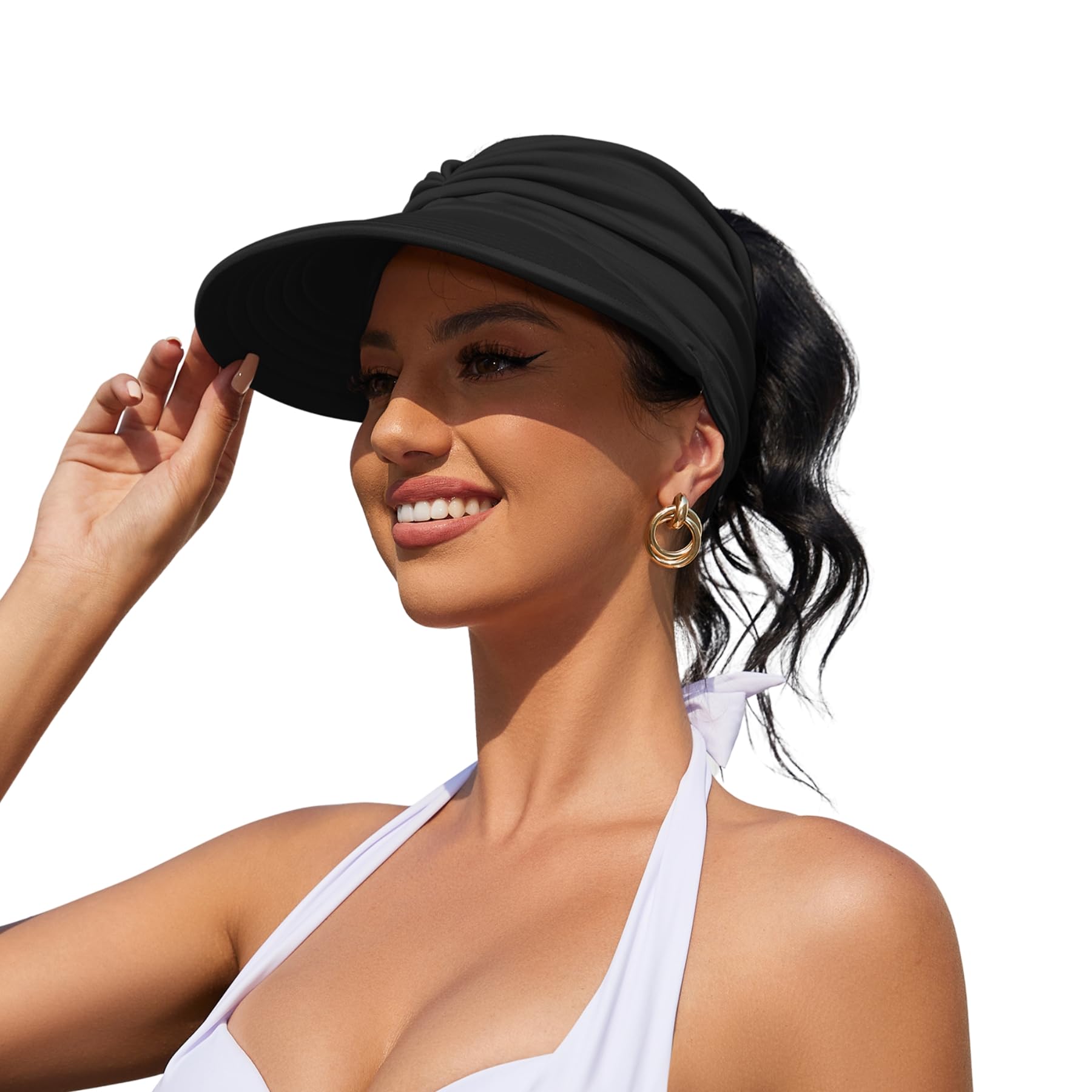 Women's UPF 50+ Sun Visor Hat - Wide Brim UV Protection Summer Beach Hat - Foldable Golf Visor for Outdoor Sports, Travel & Gardening