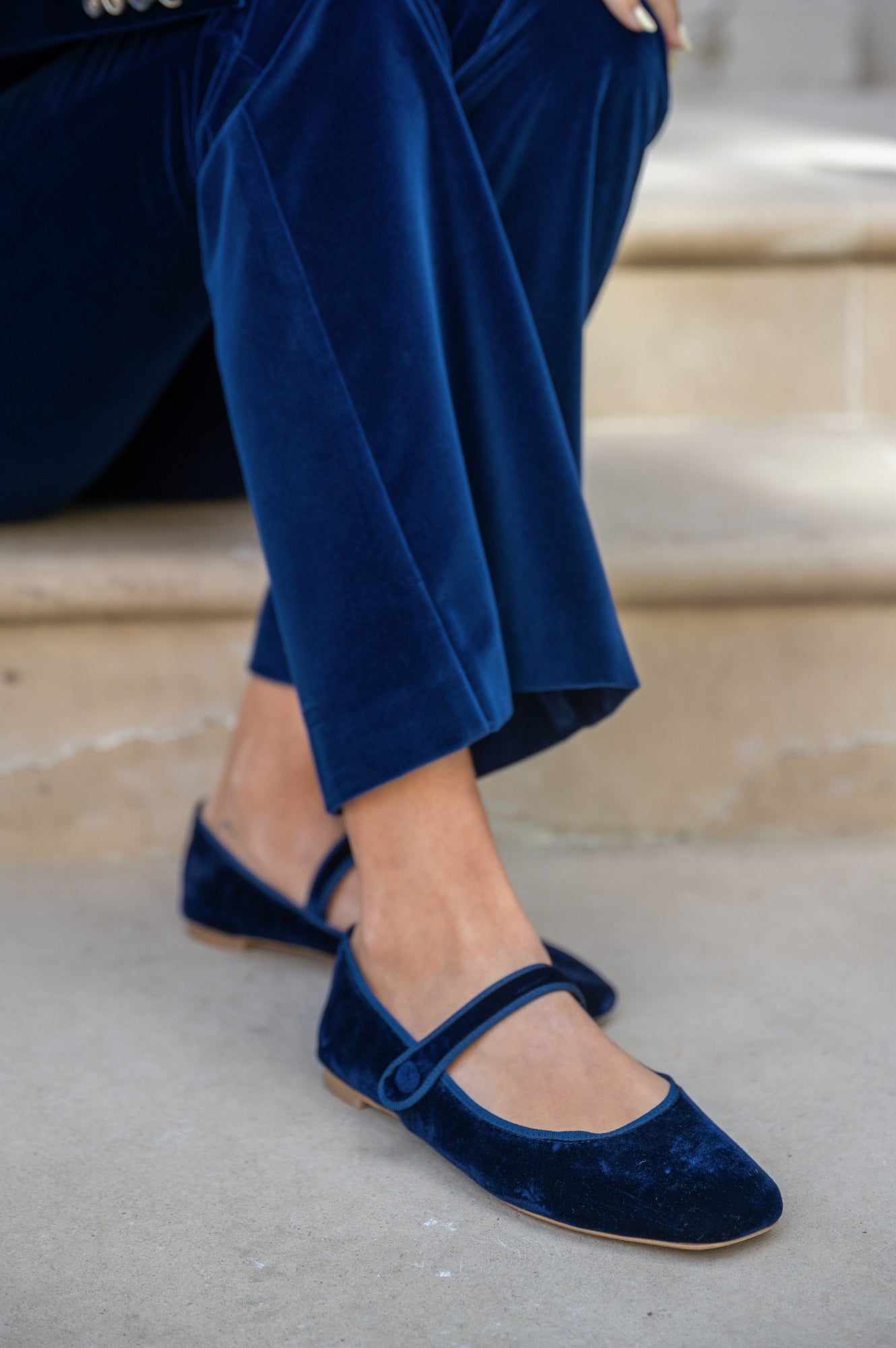 Velvet Mary Jane Shoes for Women - Navy Blue Comfortable Flats - Perfect for Work, Parties & Casual Wear