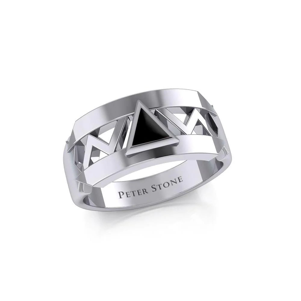 Modern Sterling Silver Ring with Inlaid Recovery Symbol - Elegant Jewelry for Women, Men - Perfect for 12 Step Programs, Sobriety Gifts & Spiritual Healing (TRI1929)