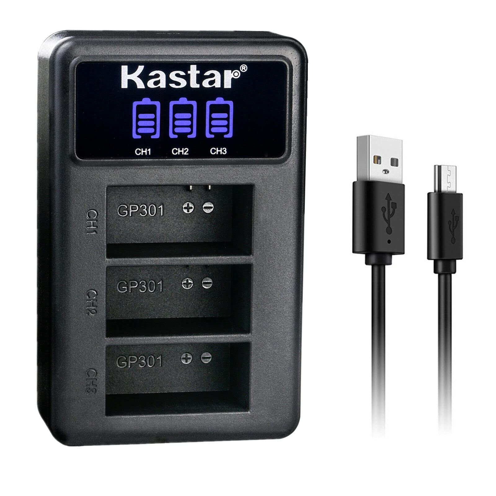 Kastar LCD Triple USB Battery Charger for SP-Gadgets 3.7V Battery - Fast Charging for POV Lights & Powerbar Duo - Perfect for Photography, Camping & Emergency Power Backup