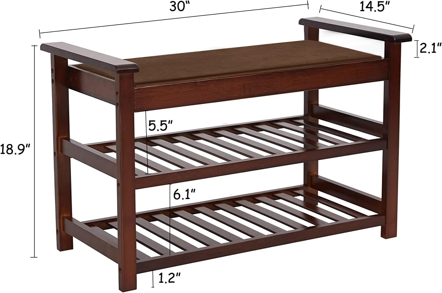 2-Tier Bamboo Shoe Rack Bench with Cushion - Sturdy Entryway Storage Organizer for Shoes | Hallway, Bathroom & Living Room Seating Solution | Space-Saving Shoe Stool for Small Spaces (Brown)