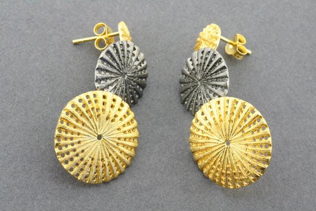 3 Drop Urchin Earrings - Gold Plated & Oxidized Silver Dangle Earrings for Women | Perfect for Parties, Weddings & Everyday Wear