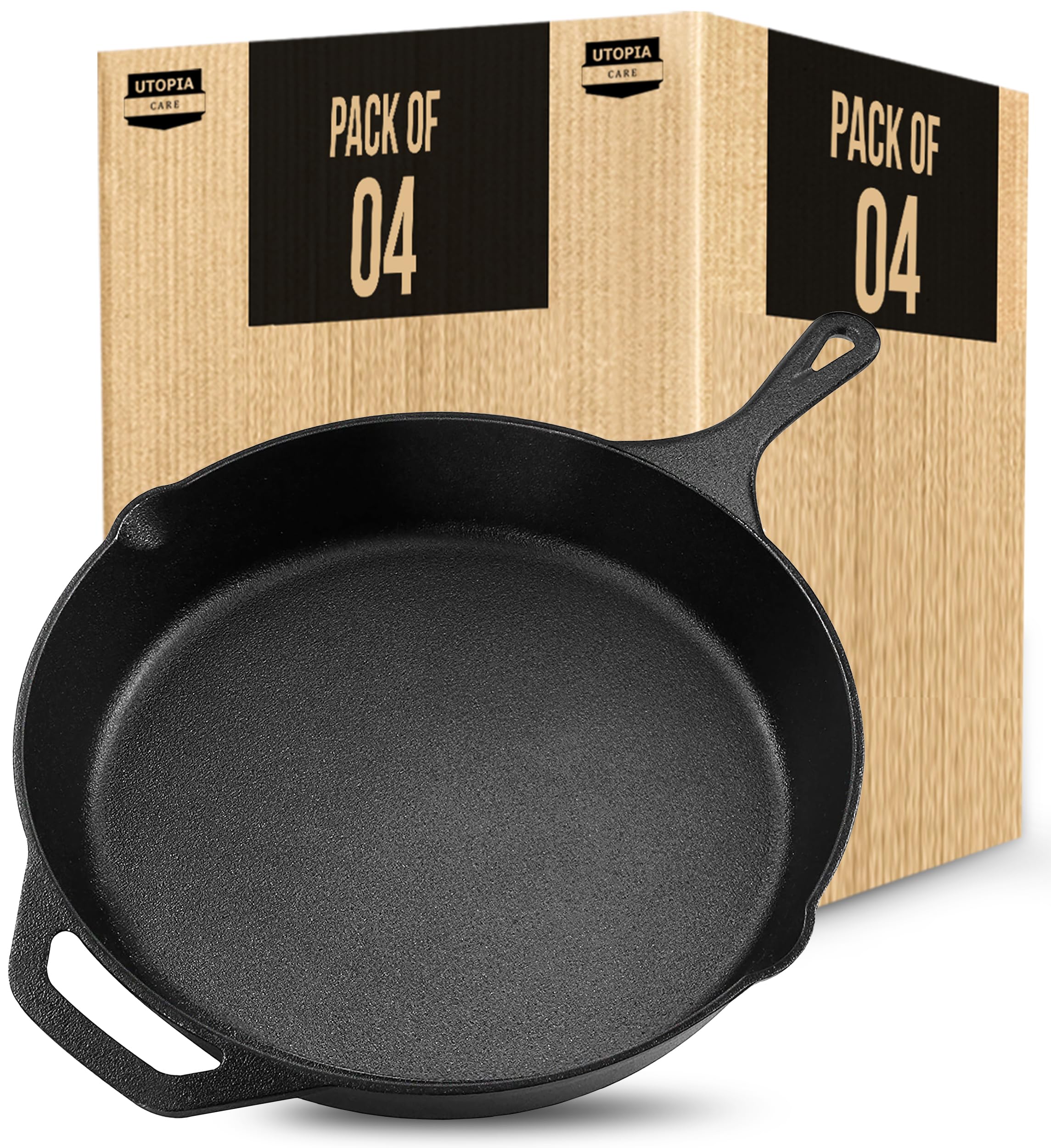Utopia Kitchen 12.5 Inch Pre-Seasoned Cast Iron Skillet - Bulk Pack of 4 - Heavy Duty Cookware for Grilling, Searing & Baking - Perfect for Stovetop, Oven & Outdoor Cooking