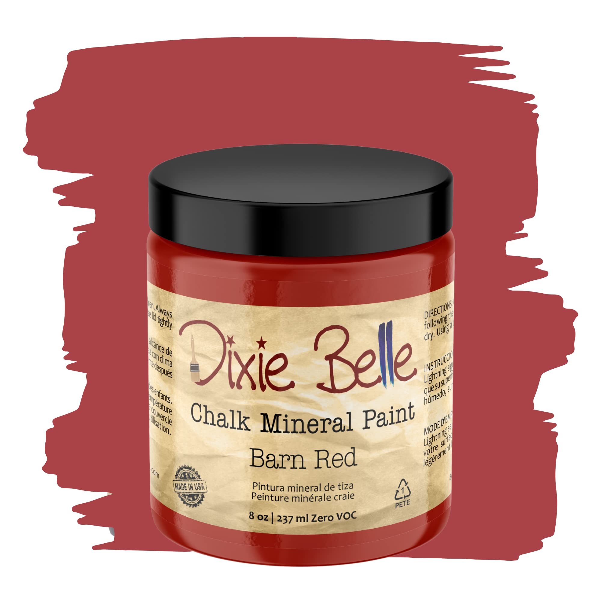Dixie Belle Chalk Mineral Paint - Barn Red (8oz) | Matte Finish Furniture Paint for DIY Projects | USA-Made | Perfect for Upcycling, Cabinets, and Home Decor