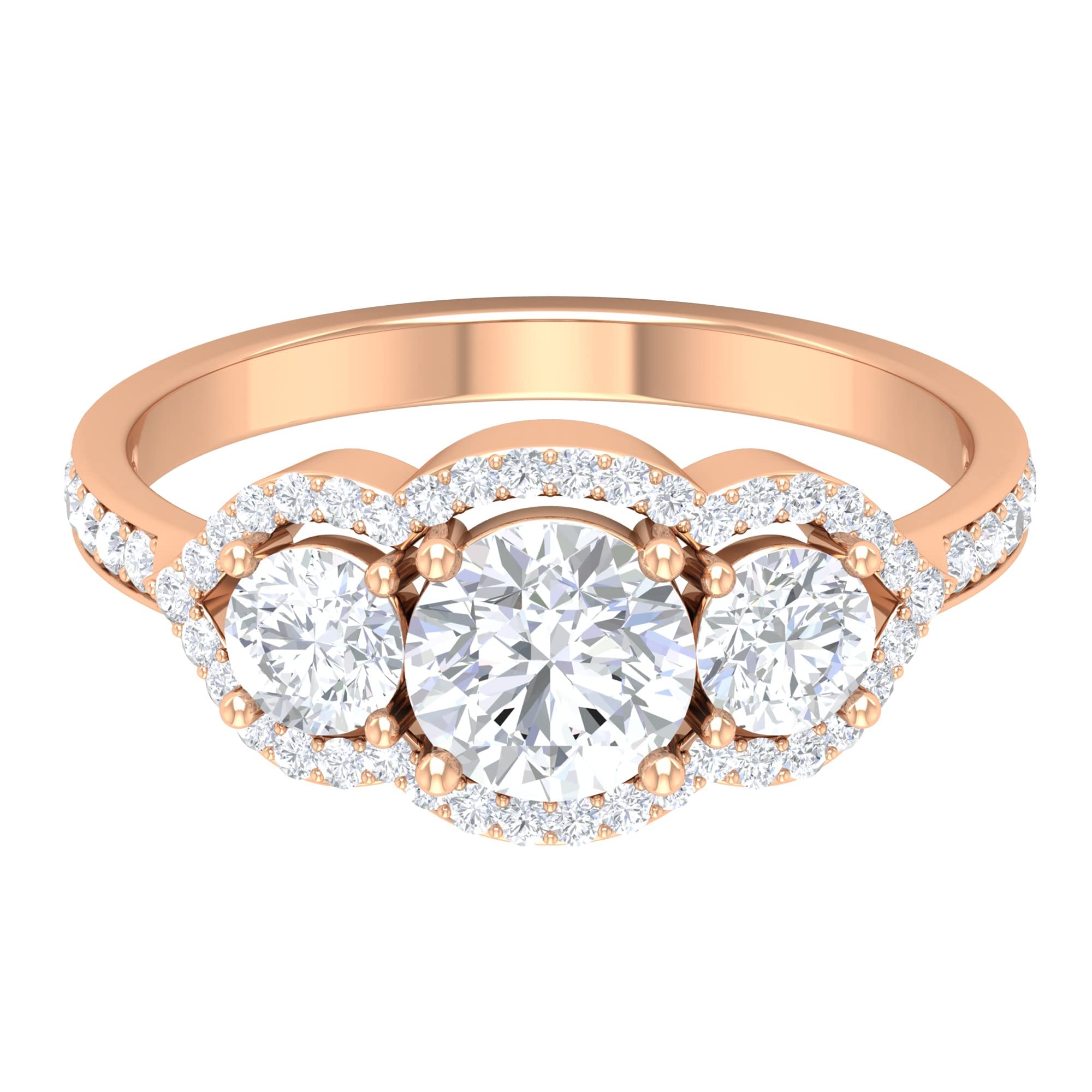 2 CT Cubic Zirconia 10K Solid Gold Three Stone Statement Ring for Women - Elegant Wedding, Anniversary & Evening Party Jewelry Gift