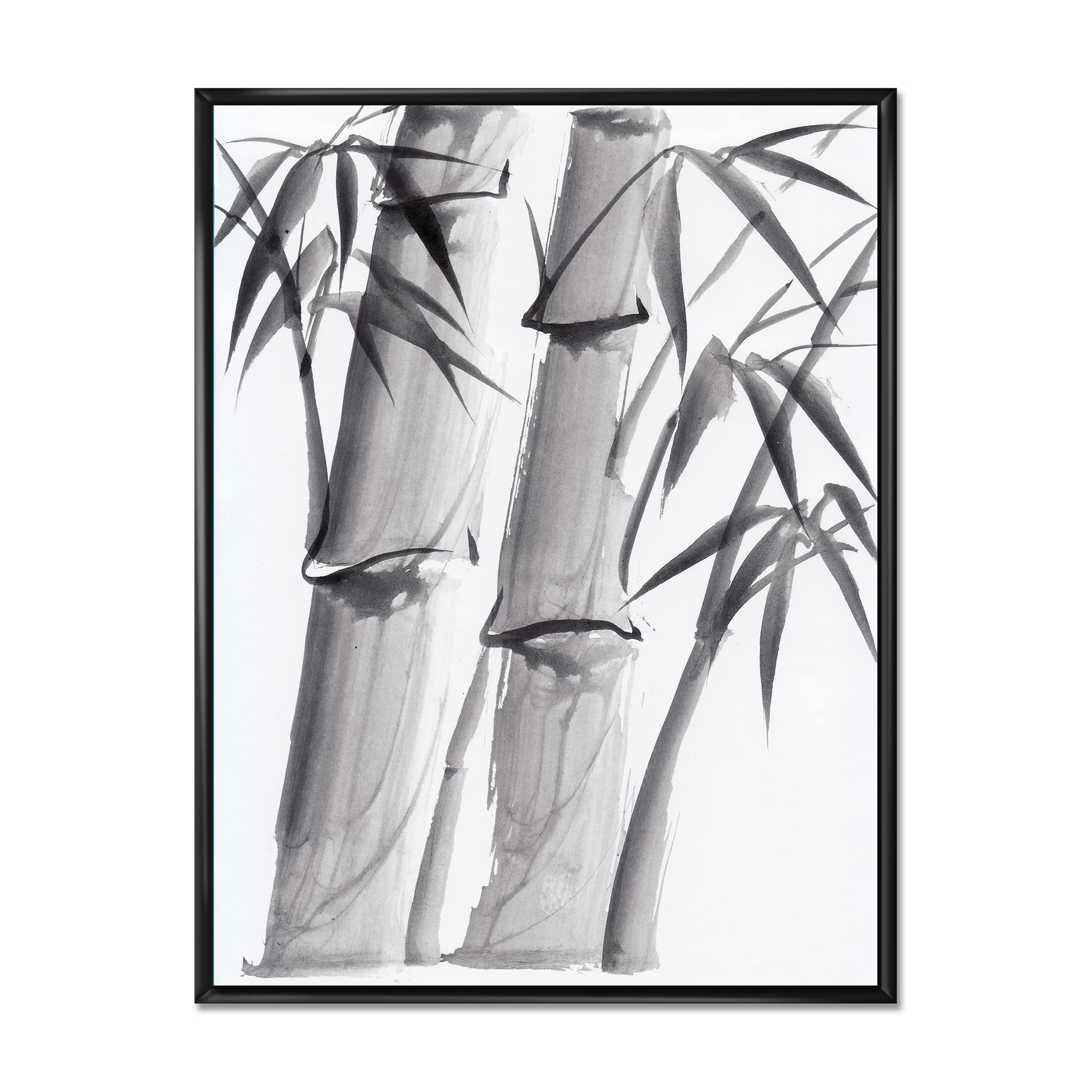 DesignQ Vintage Monochrome Bamboo IV - Traditional Asian Inspired Framed Canvas Wall Art Print for Living Room, Bedroom & Office Decor
