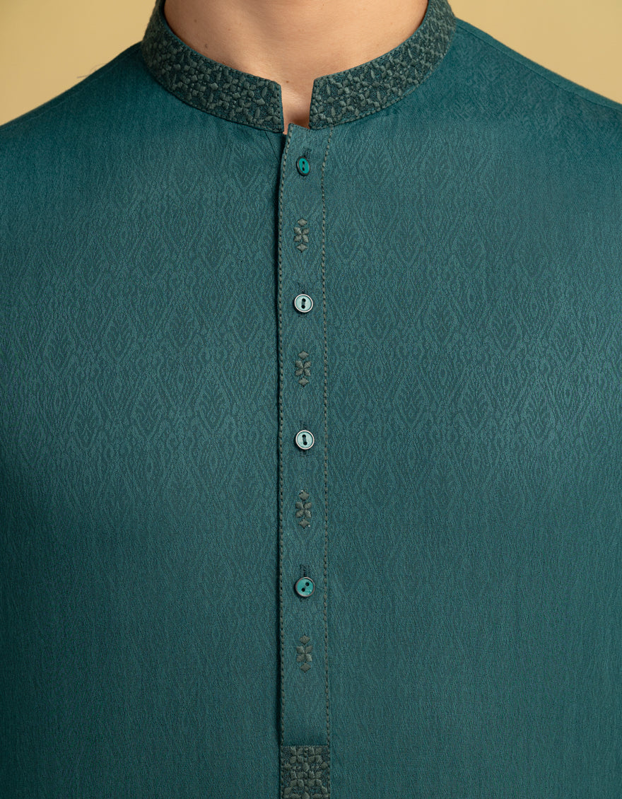 Blended Green Kurta by J. Junaid Jamshed - Stylish Pakistani Traditional Dress for Women, Perfect for Eid, Weddings & Special Occasions