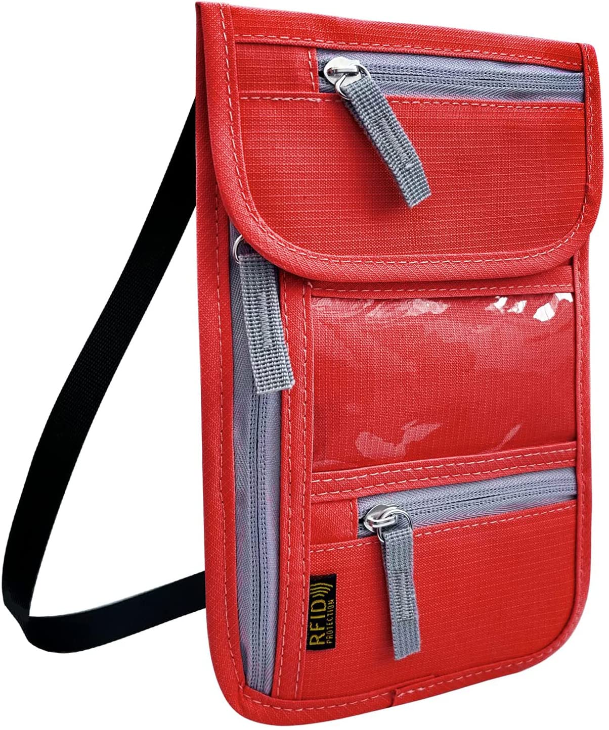 RFID Blocking Travel Neck Wallet - Adjustable Passport Holder for Men & Women to Secure Cash, Credit Cards & Travel Documents (Red) | Ideal for Airports, Cruises & International Trips