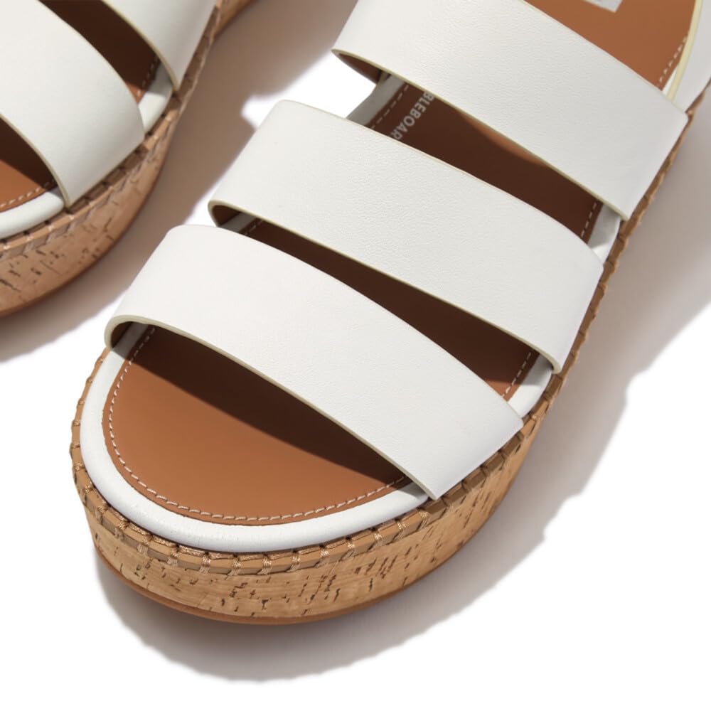 FitFlop Women's Eloise Leather & Cork Strappy Wedge Sandals - Comfortable & Stylish Summer Shoes for Walking, Travel & Casual Outfits