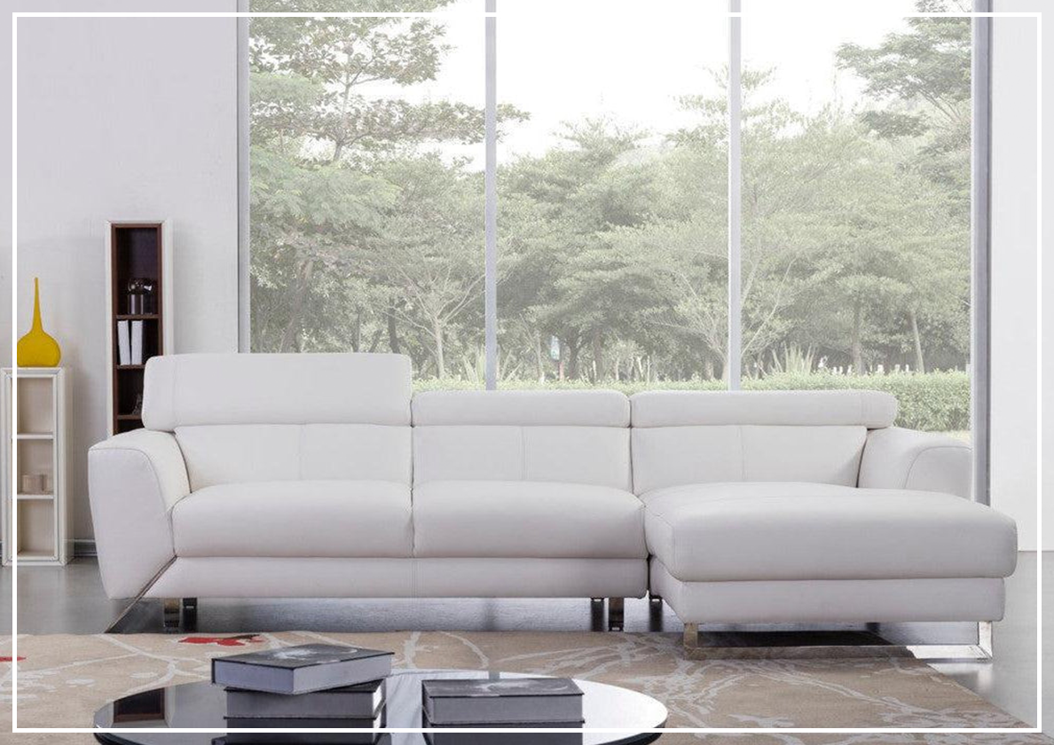 Gio Italia Niva Genuine Leather Sectional Sofa with Chrome Legs - Modern Living Room Furniture for Home & Office Comfort