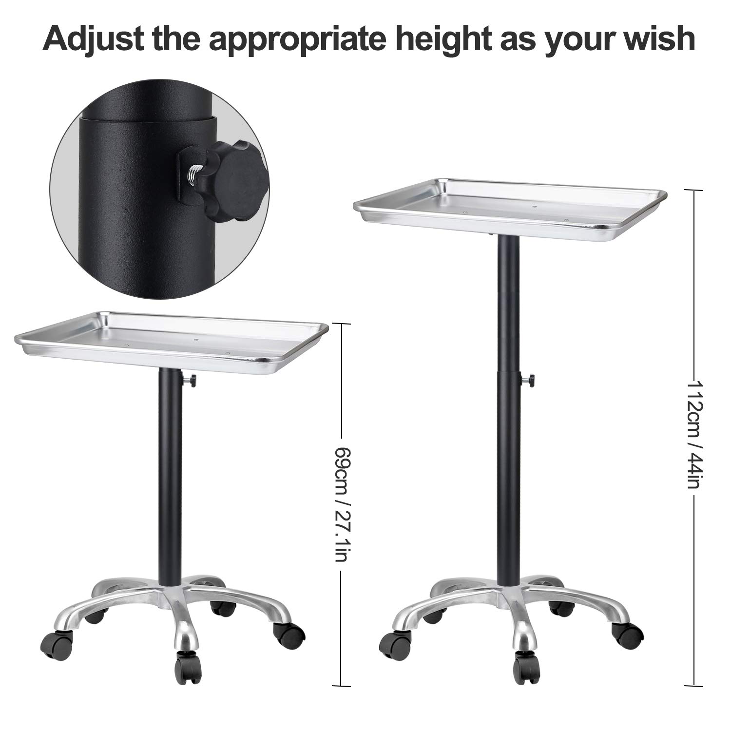 **Salon Tray with Metal Feet & Wheels - Adjustable Height, Non-Rusting Hair Color Tray - Perfect for Salon Styling, Hair Coloring & Mobile Beauty Services**