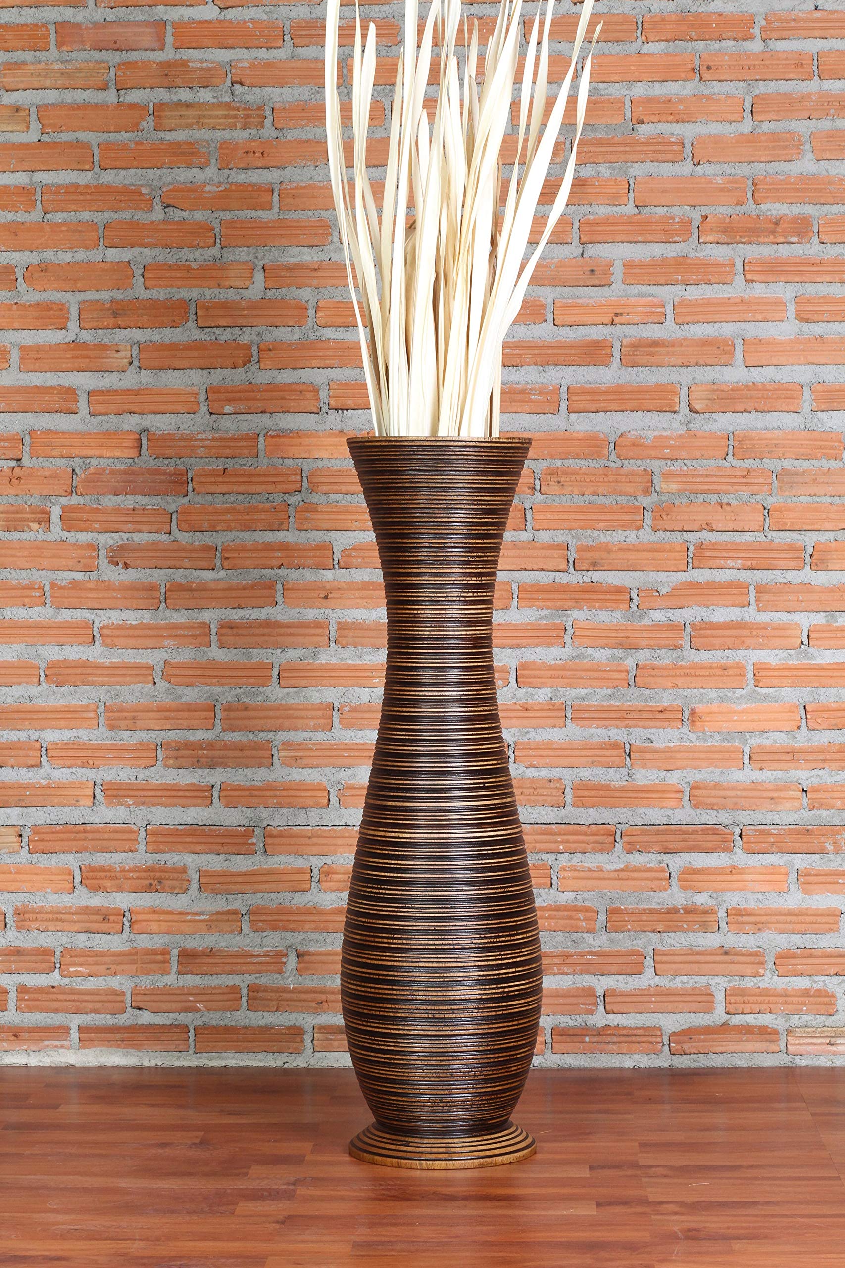 Leewadee 36 Inch Large Brown Wooden Floor Vase - Farmhouse Decor for Flowers, Fake Plants & Pampas Grass - Perfect for Living Room, Entryway & Home Styling