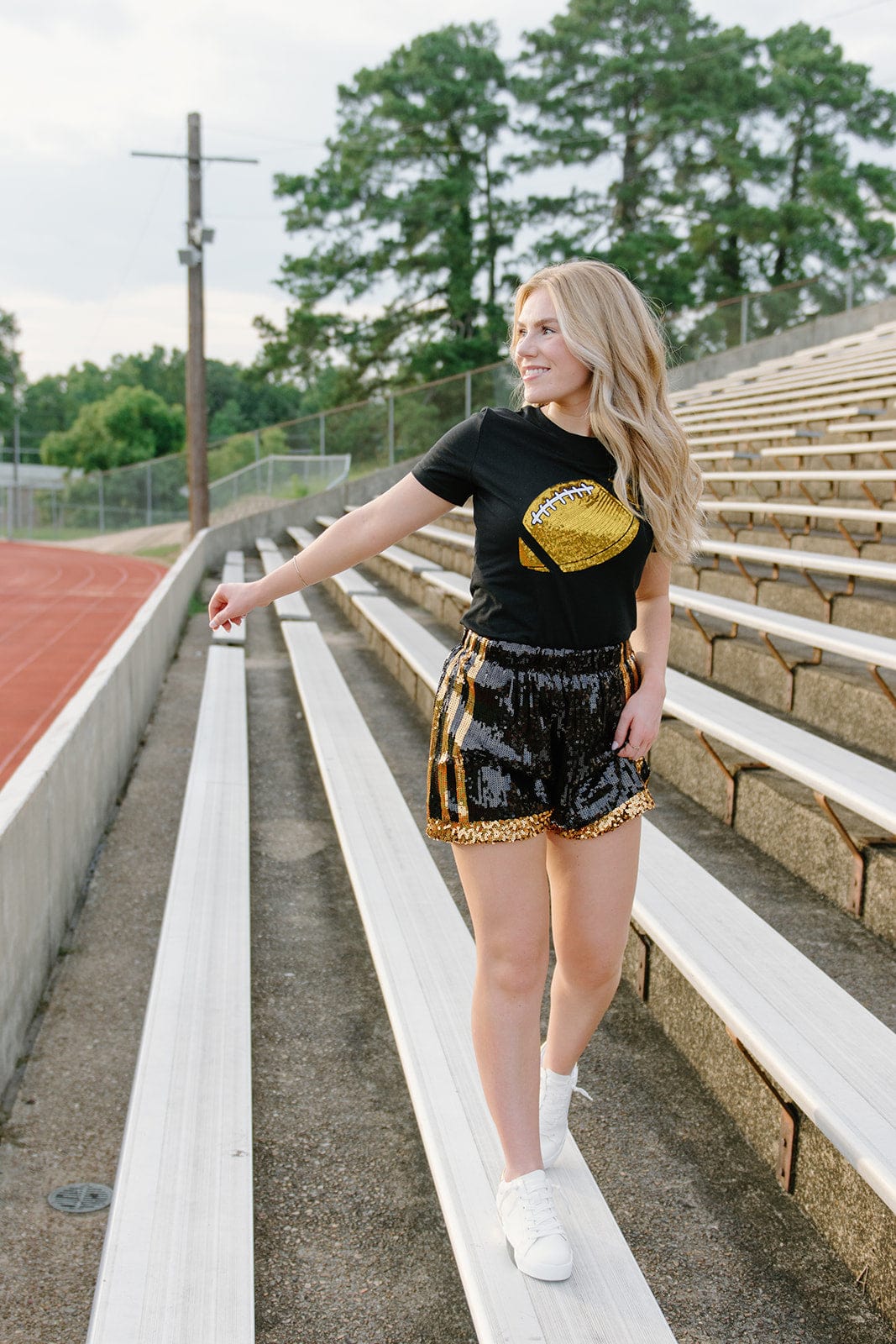 Black Sequin Football T-Shirt for Women | Glitter Sports Top | Game Day Outfit, Party Wear & Casual Style