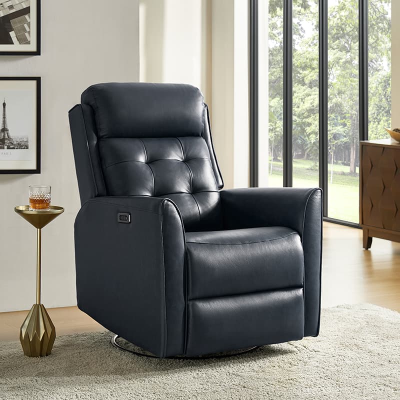 Felisa Genuine & PVC Leather Power Swivel Recliner Chair - Adjustable Electric Massage Recliner with USB Ports for Living Room, Home Theater, and Office Relaxation