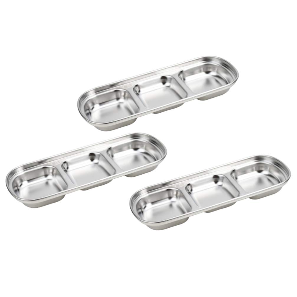 Premium Stainless Steel 3-Grid Condiment Bowls for Korean BBQ & Snacks – Hemoton Snacks Korean Kitchenware for Soy Sauce, Salt, Vinegar & Sugar – Perfect for Home Dining, Party Platters & Asian Cuisine