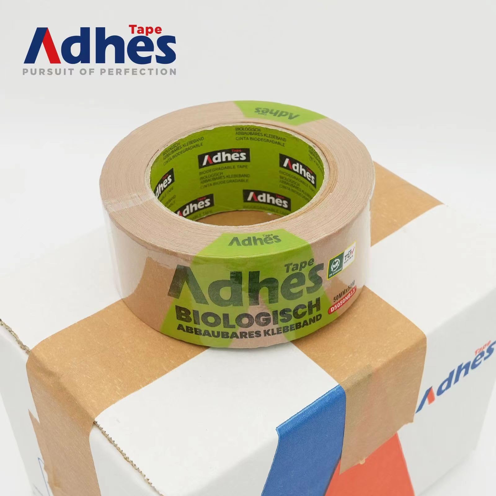 Eco-Friendly Biodegradable Kraft Paper Packing Tape - 4 Rolls, 50m x 50mm Each, 80% Biobased Material, Recyclable & Sustainable - Perfect for Shipping Boxes, Moving Supplies & Package Sealing
