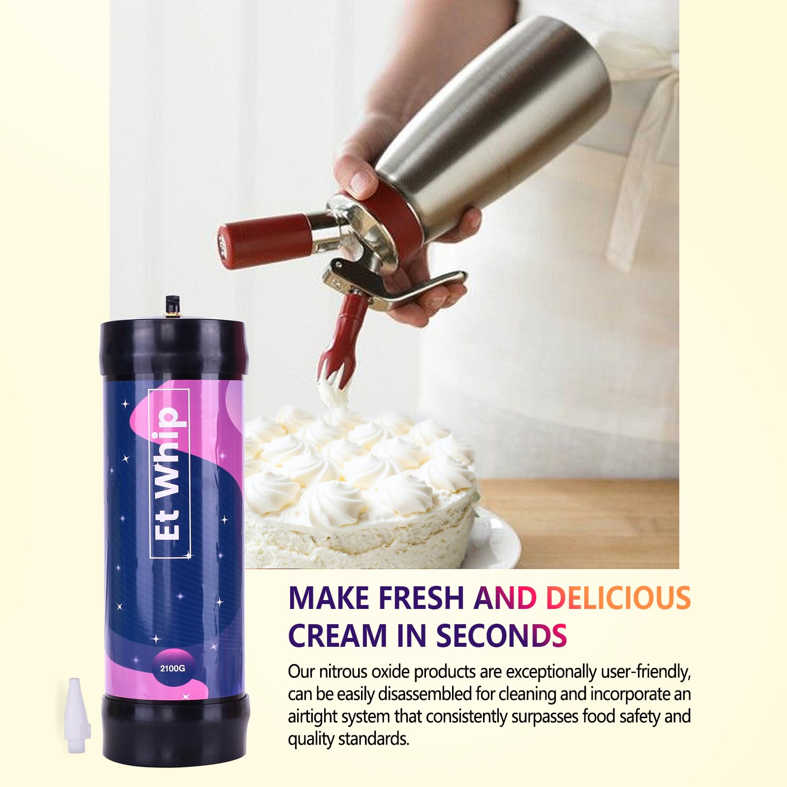3.3L Nitrous Oxide Tank - 2100g Whipped Cream Charger (1 Count) for Professional Desserts & Coffee Shops | Perfect for Making Whipped Cream, Dessert Toppings & Barista Creations