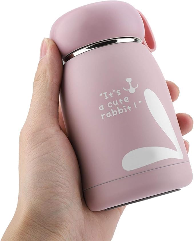 320ml Insulated Kids Water Bottle with Rabbit Design - Vacuum Stainless Steel Thermos for Home, Travel, Office, School & Picnic (Light Green) - Keeps Drinks Cold/Hot for Hours