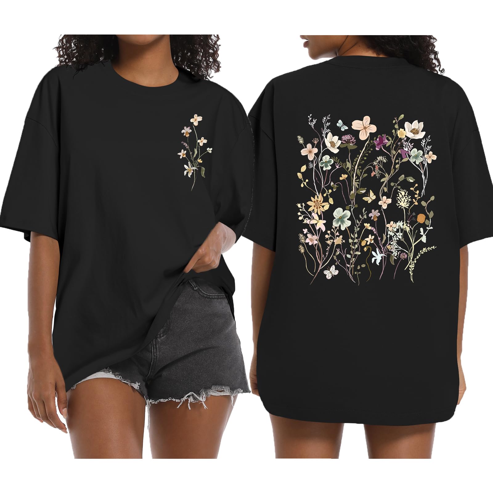 Boho Floral Graphic Tee - Vintage Wildflower T-Shirt for Women | Oversized Cottagecore Top with Garden Lover Design | Perfect for Summer Outfits, Music Festivals & Casual Wear
