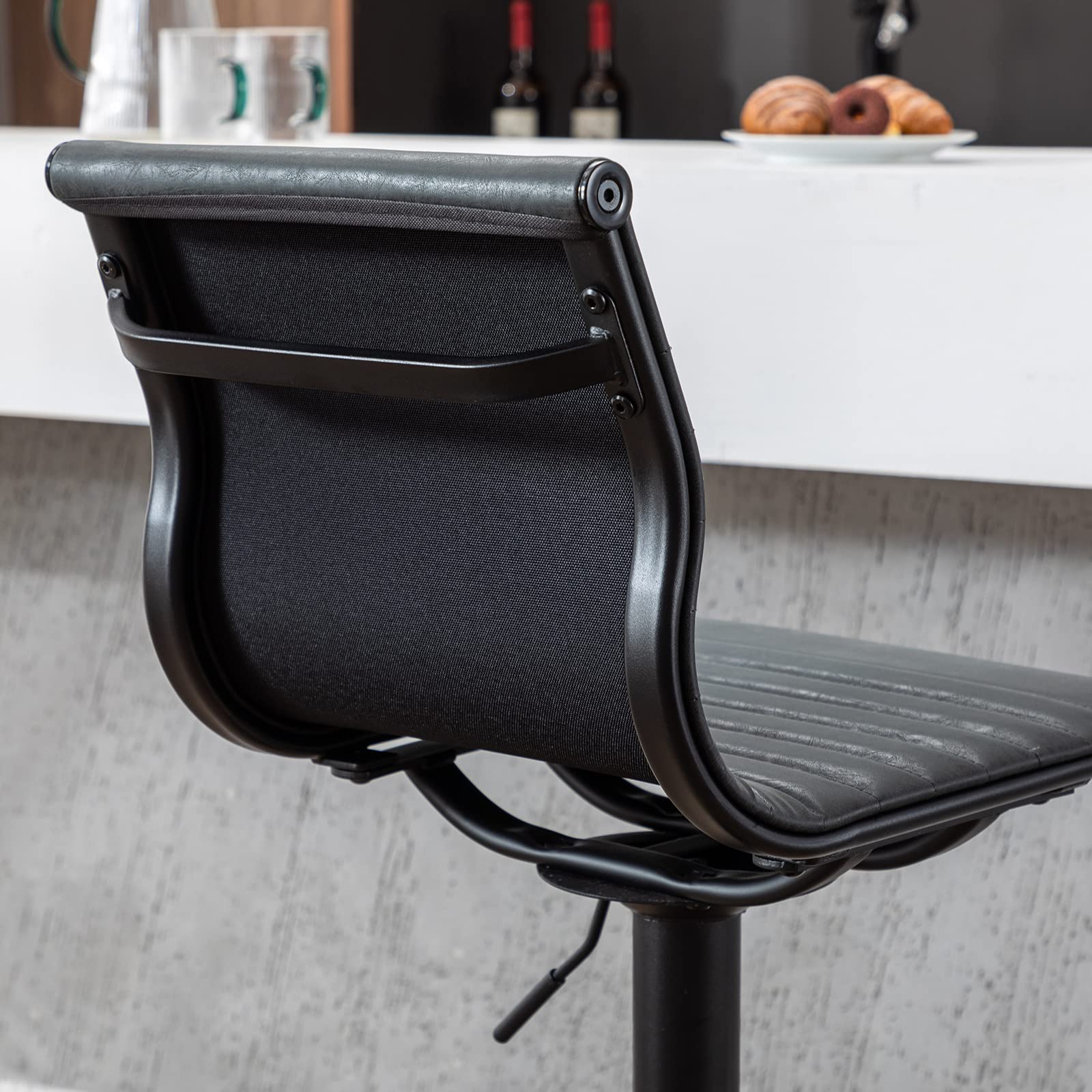 Modern Black PU Leather Metal Bar Stools Set of 3 - Height Adjustable Armless Counter Stools with Black Base for Kitchen Island, Bar & Dining Room - Perfect for Home, Restaurant or Cafe Use (3PCS)