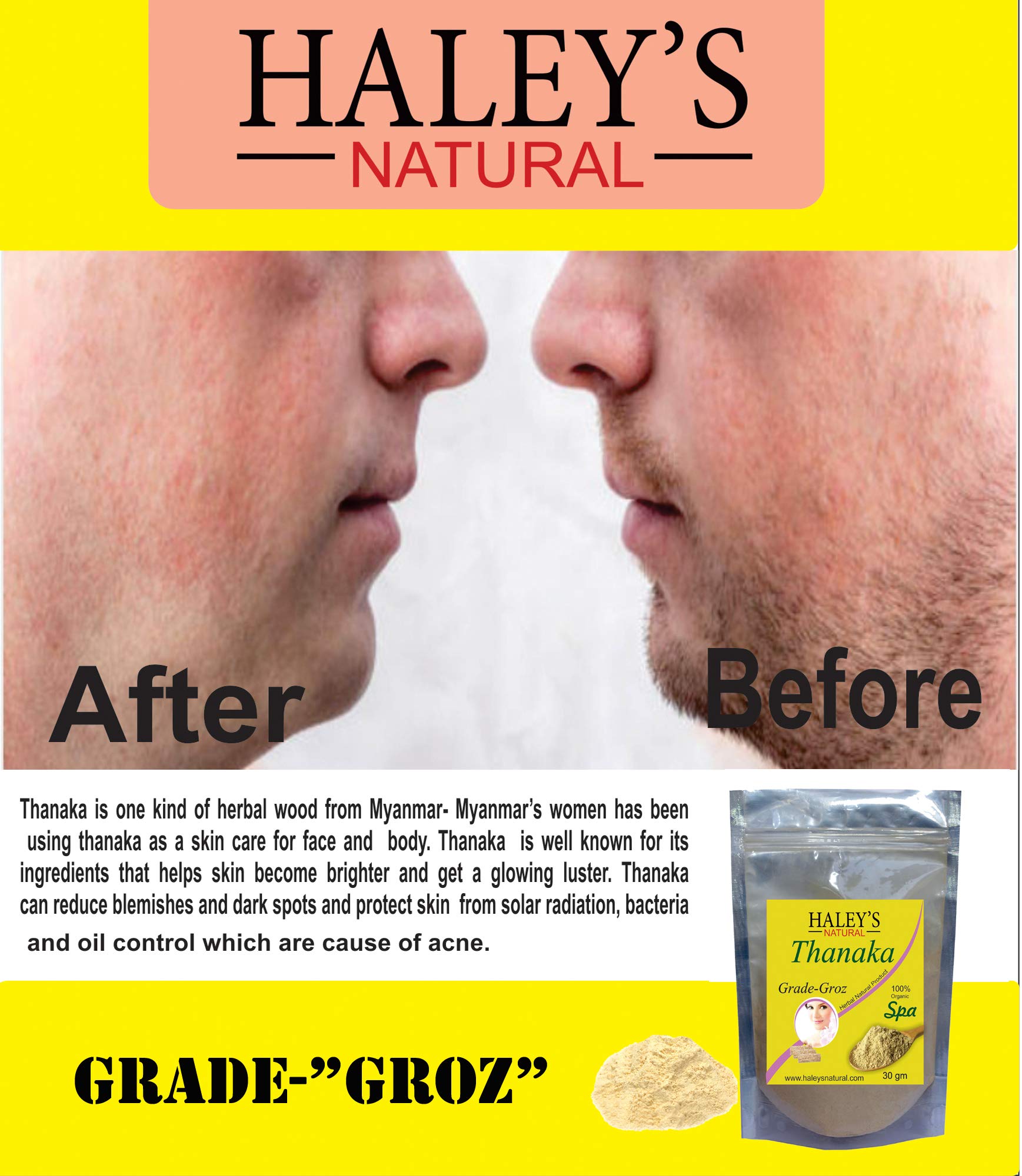 **Haley's Natural Thanaka Powder - 30g for Permanent Hair Removal, Anti-Acne, Anti-Aging & Skin Whitening | Exfoliating Scrub, Sunscreen & Face Mask | Perfect for Daily Skincare & Spa Treatments**