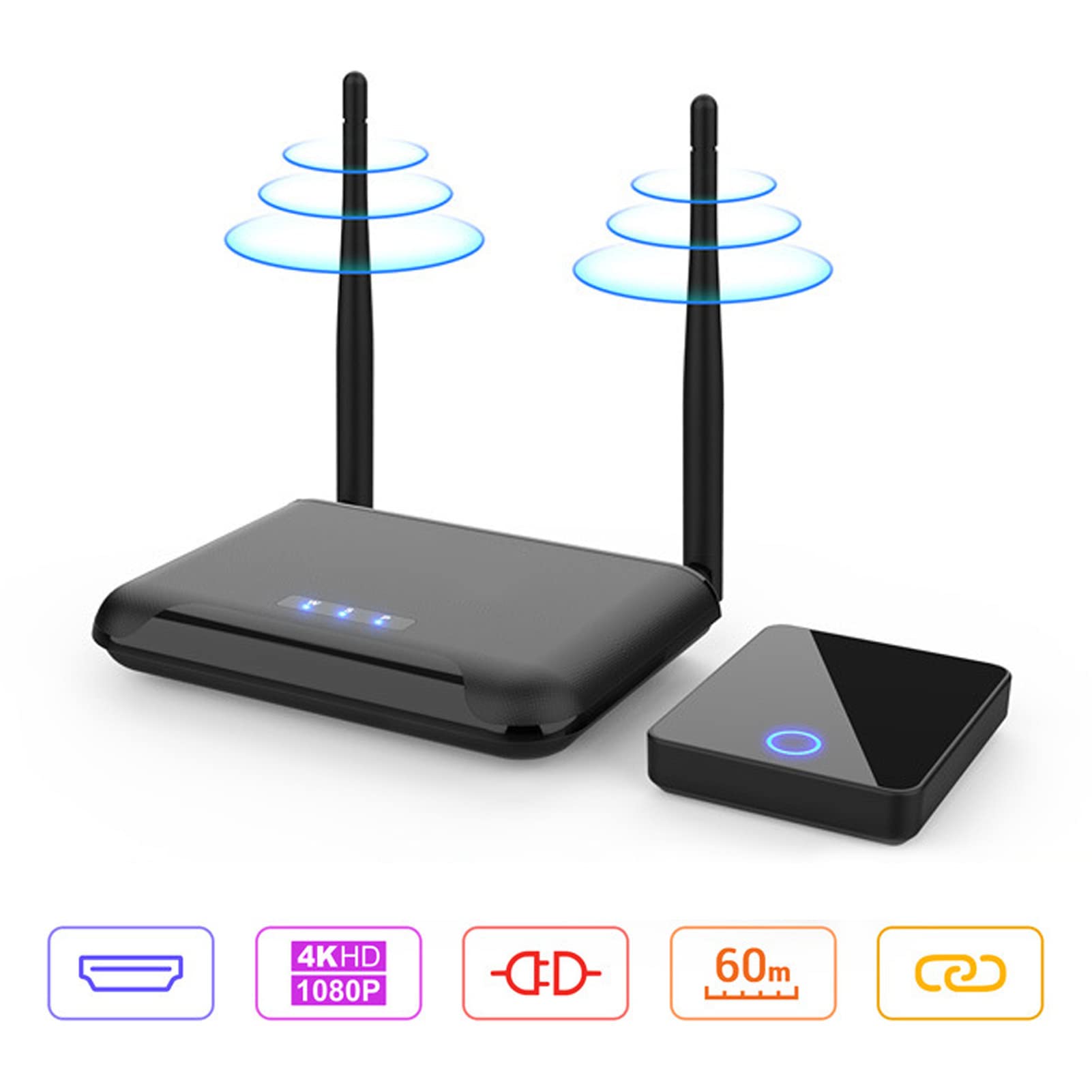 4K Wireless HDMI Extender - 60M HD Audio & Video Transmitter with 3D Support & Stereo Sound | Perfect for Home Theater, Conference Presentations & Gaming (Black)