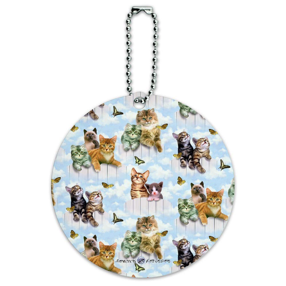 Round Luggage ID Tag with Kittens, Cats & Butterflies Pattern - Durable Suitcase & Carry-On Baggage Tag for Travel Accessories