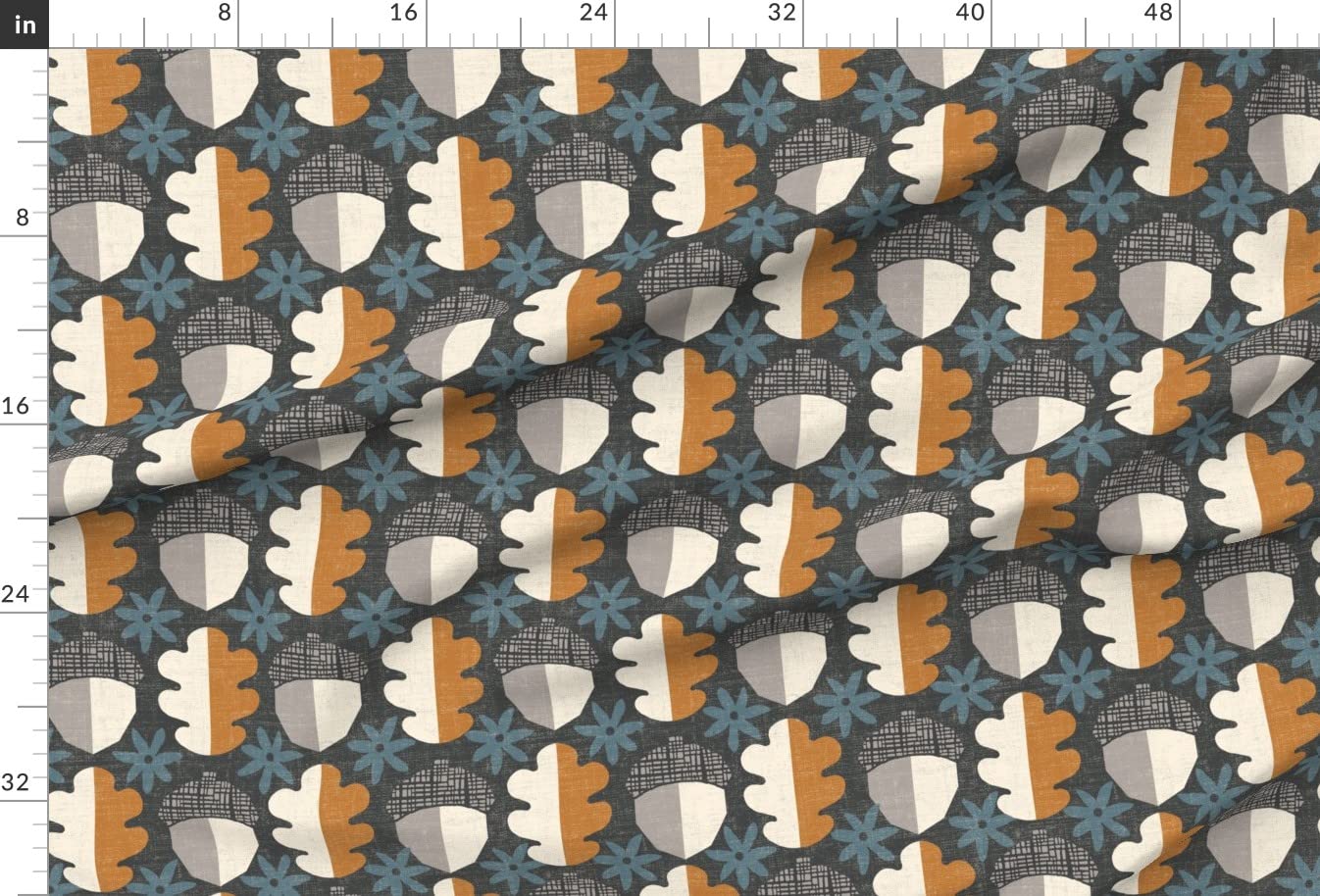 Two Tone Acorns Blue Orange Cream Printed Minky Fabric by The Yard - Soft & Durable Spoonflower Fabric for Sewing Baby Blankets, Quilt Backing & Plush Toys - Perfect for DIY Crafts, Nursery Decor & Cozy Home Projects