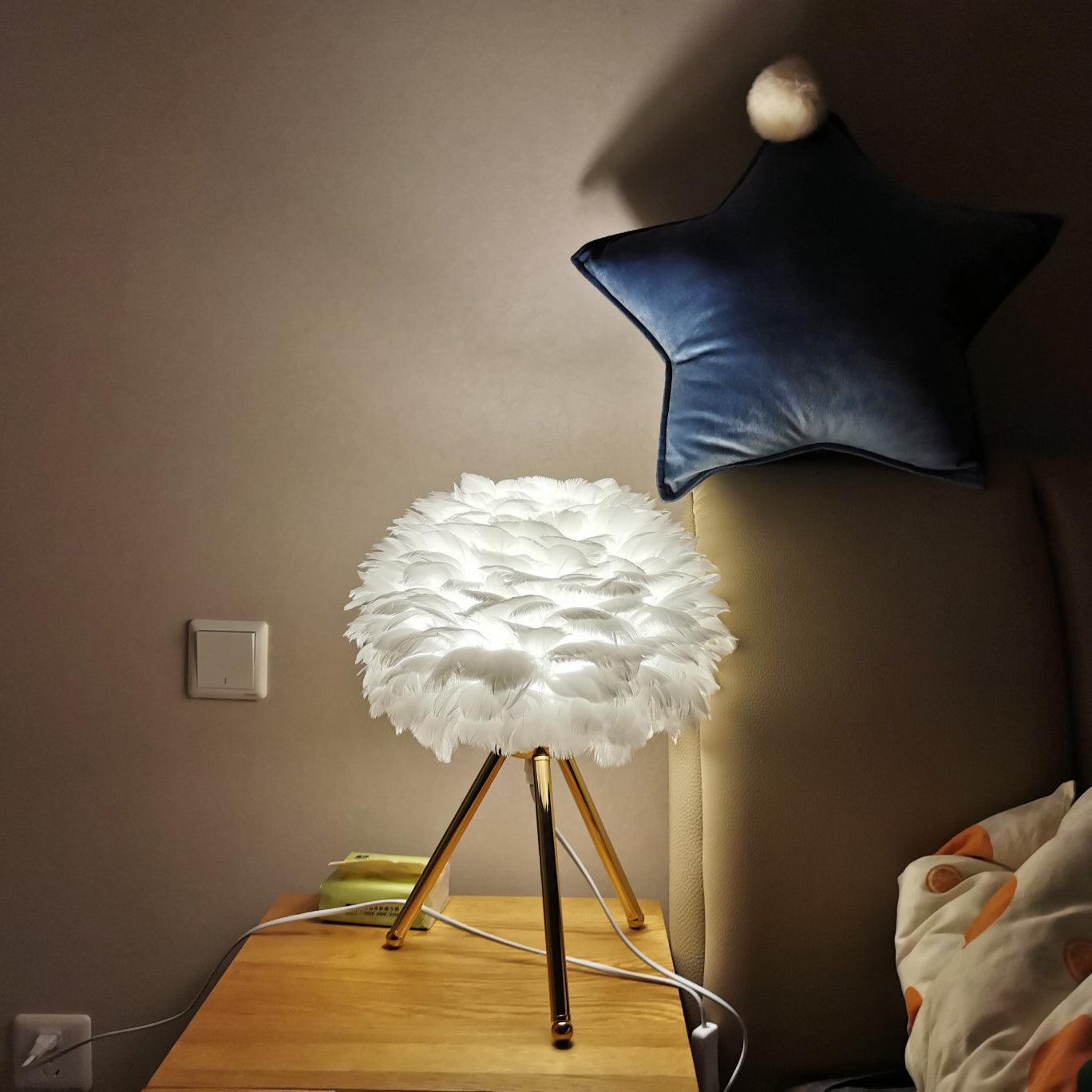 Elegant Goose Feather Table Lamp - Soft Warm White Light for Bedroom, Living Room & Office Decor - Perfect for Cozy Nights & Relaxing Ambience