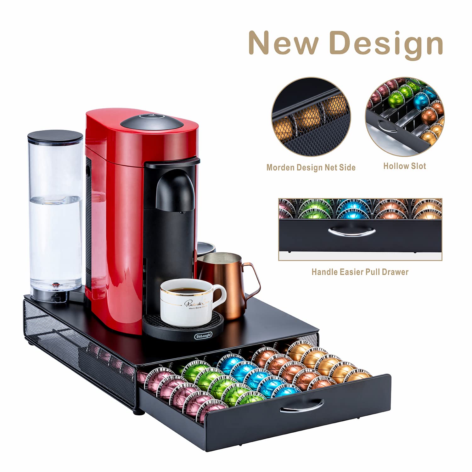 Premium Nespresso Vertuo Pod Holder - 50-Capacity Black Metal Coffee Pod Organizer & Stand for Espresso Machine | Modern Design for Kitchen & Office Use