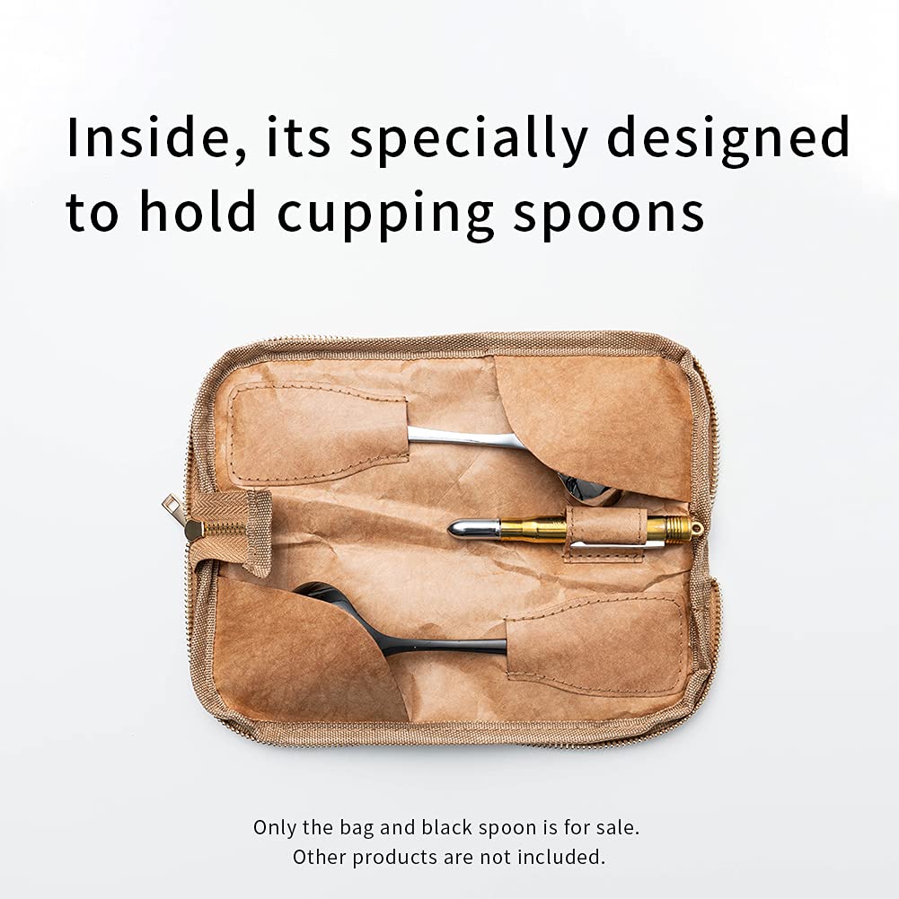 Professional Coffee Cupping Spoon - Stainless Steel Measuring Spoon for Coffee Tasting, Barista Tools with Spoon Holder Bag - Perfect for Home Brewing, Coffee Shops & Gifts (Black)