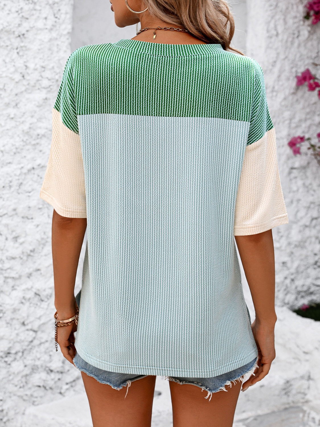 Color Block Round Neck Half Sleeve T-Shirt for Women - Casual Summer Fashion Top for Outfits, Streetwear & Everyday Wear