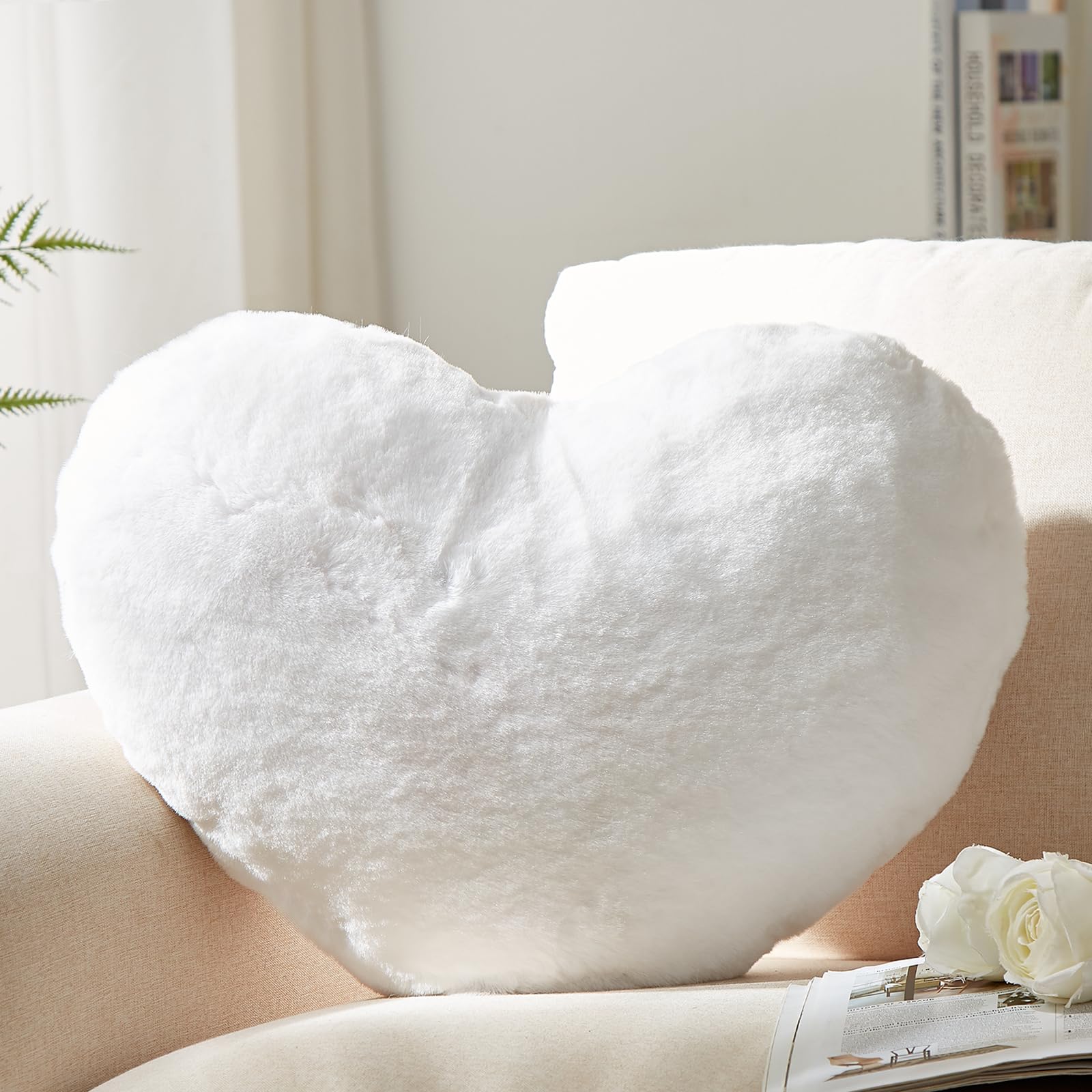 YRXRUS Heart Shaped Throw Pillow - Soft Faux Rabbit Fur Decorative Cushion for Mother's Day, Valentine's Gifts, Girls Room Decor (10x11 Inch) - Perfect for Bedroom, Sofa, Nursery & Romantic Home Decor