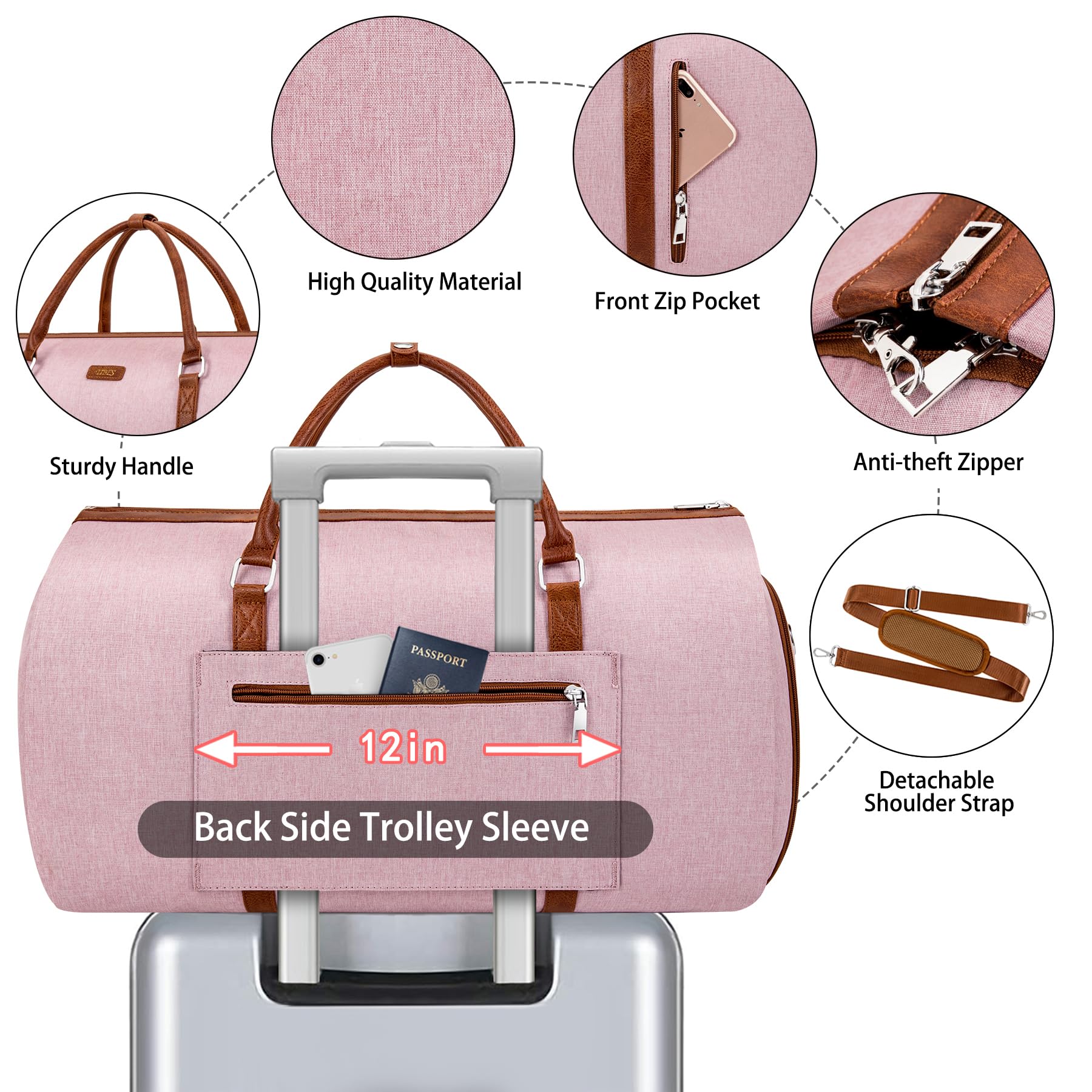 2-in-1 Convertible Travel Garment Duffle Bag with Detachable Toiletry Pouch - Large Carry-On Weekender Bag for Women & Men, Hanging Suitcase for Business Trips & Vacations (Pink) - Perfect for Air Travel, Gym, Weekend Getaways & Office Commute