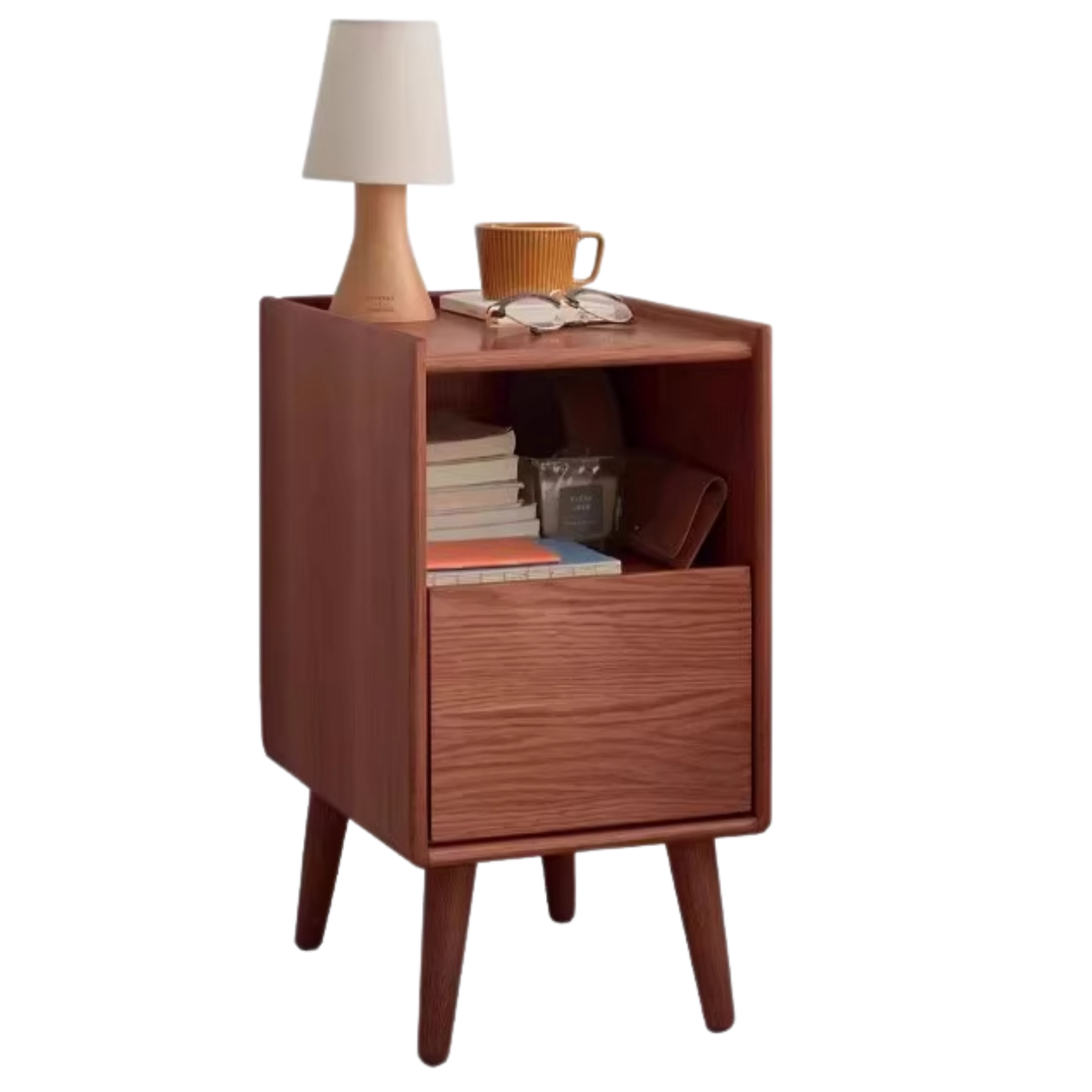 Solid Wood Ultra Narrow Nightstand - Oak, Rubber, Cherry - Perfect for Small Bedrooms, Apartments & Tight Spaces