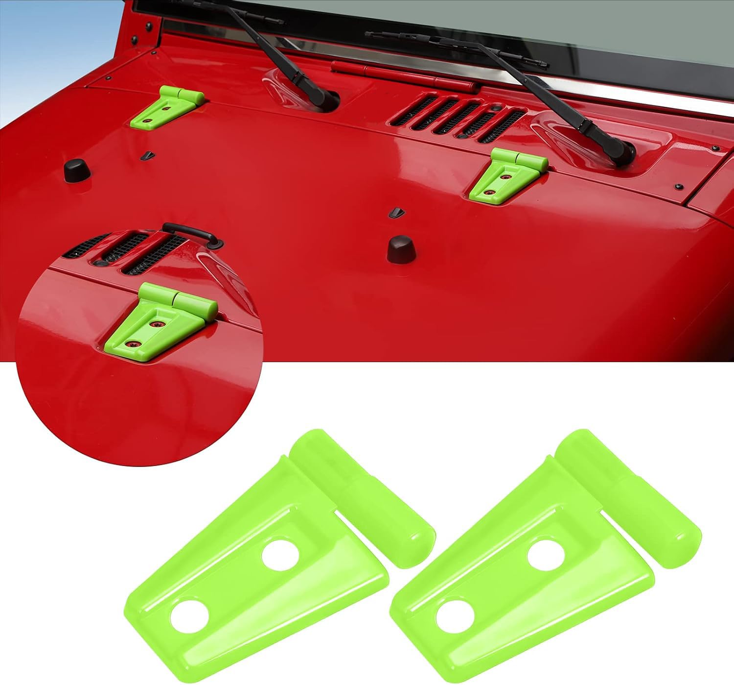 2PCS Hood Hinge Cover Trim Accessories for Jeep Wrangler JK JKU Sport Rubicon Sahara & Unlimited 2007-2018 - Durable Green Exterior Protection - Perfect for Off-Roading, Car Shows & Daily Driving