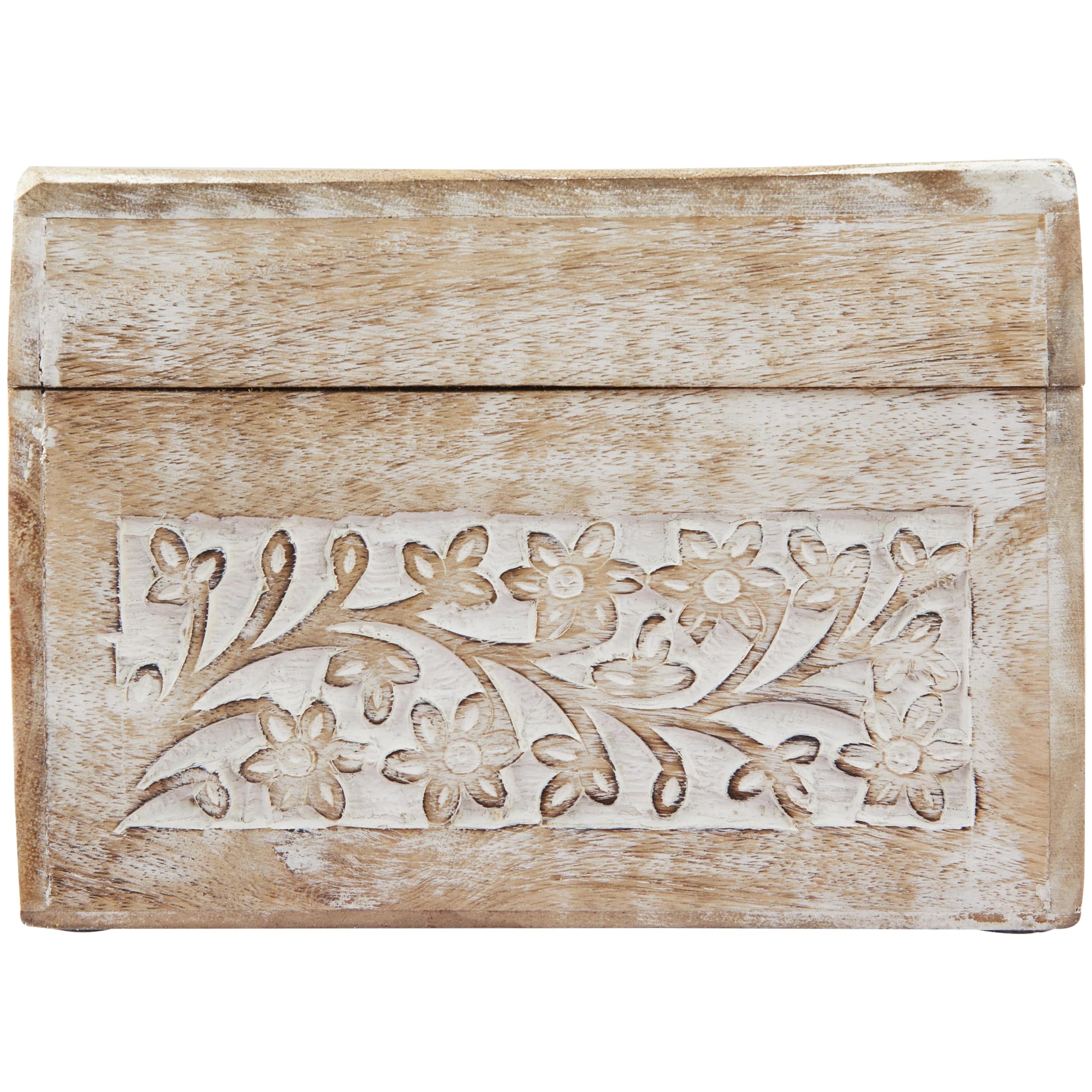 Mango Wood Floral Decorative Box Set of 3 - Storage for Home Decor