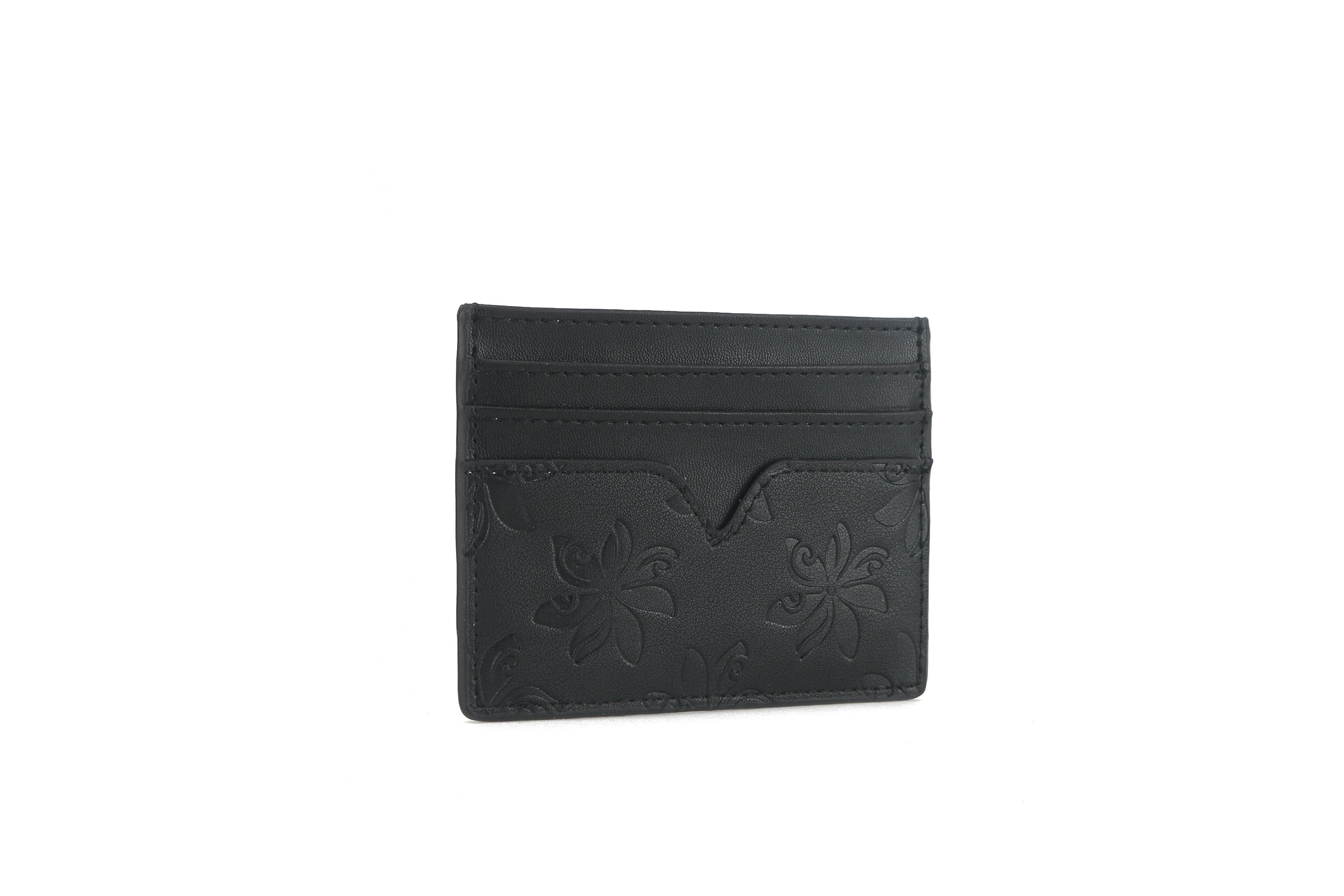 Meilany Tiare Embossed Black Leather Credit Card Holder - Slim RFID Blocking Wallet for Women & Men | Perfect for Travel, Business & Everyday Use