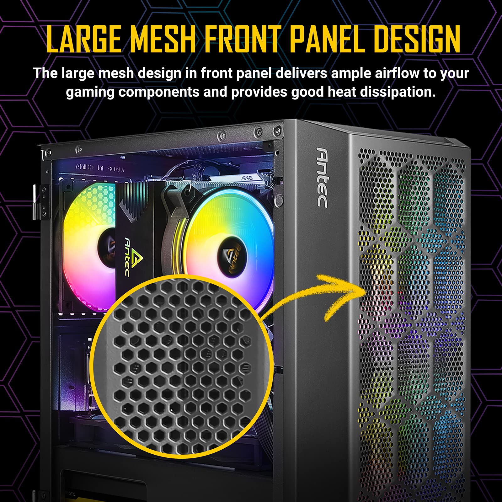 Antec NX200 M Micro-ATX Mini Tower PC Case - Black Mesh Front Panel with 120mm Rear Fan for Optimal Airflow | Compact Gaming & Home Office Computer Builds | NX Series (Model CJ11132623)